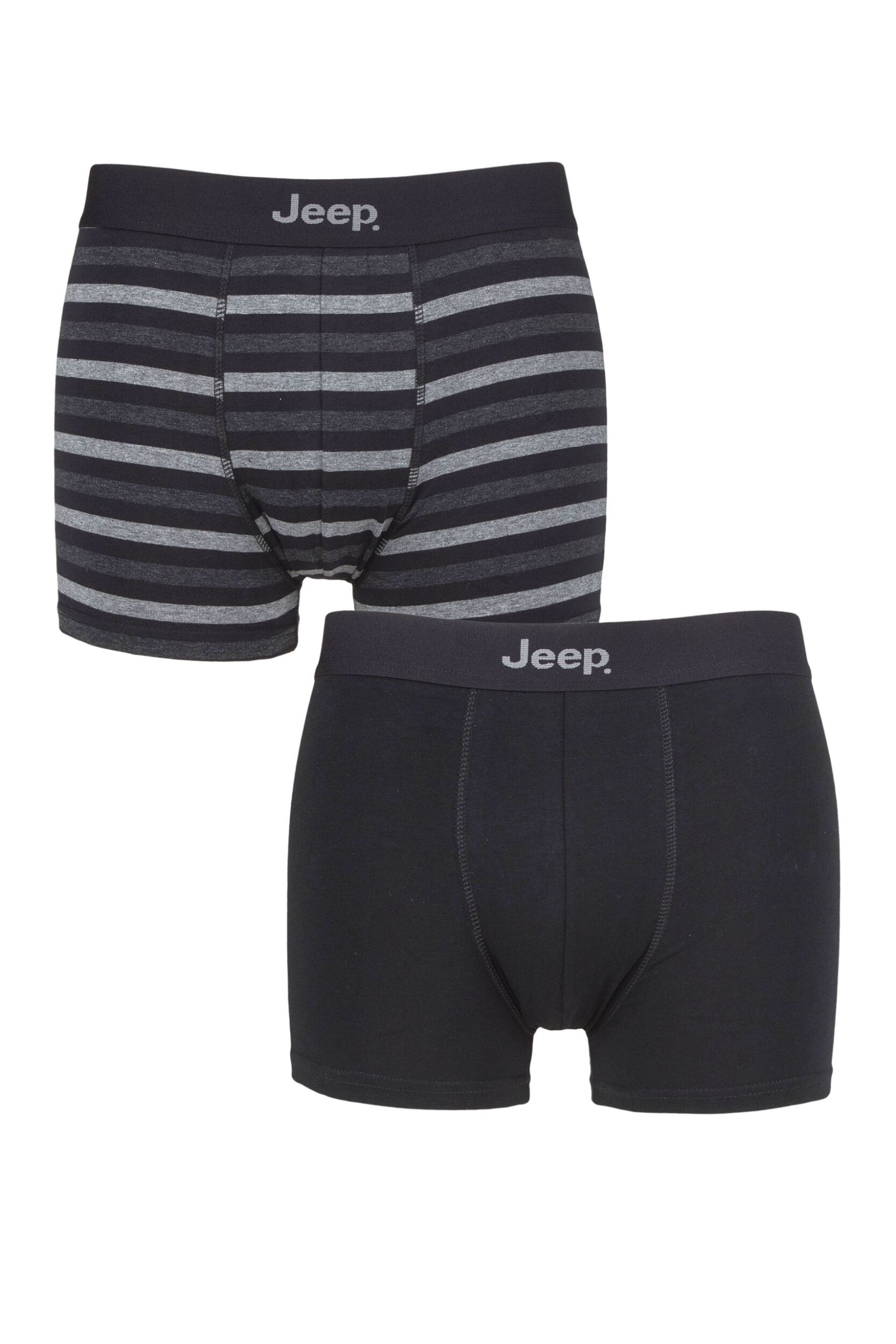 Mens 2 Pack Jeep Plain and Striped Fitted Trunks Black / Charcoal Extra Large