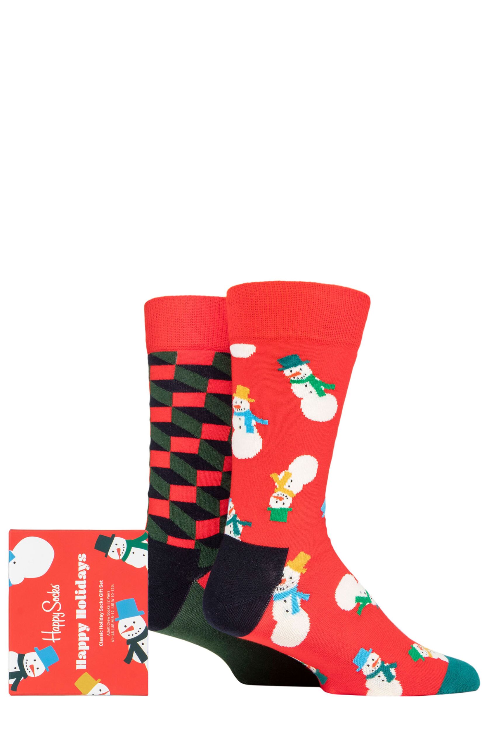Mens and Women's 2 Pair Happy Socks Snowman Gift Boxed Socks Multi 4-7 Unisex