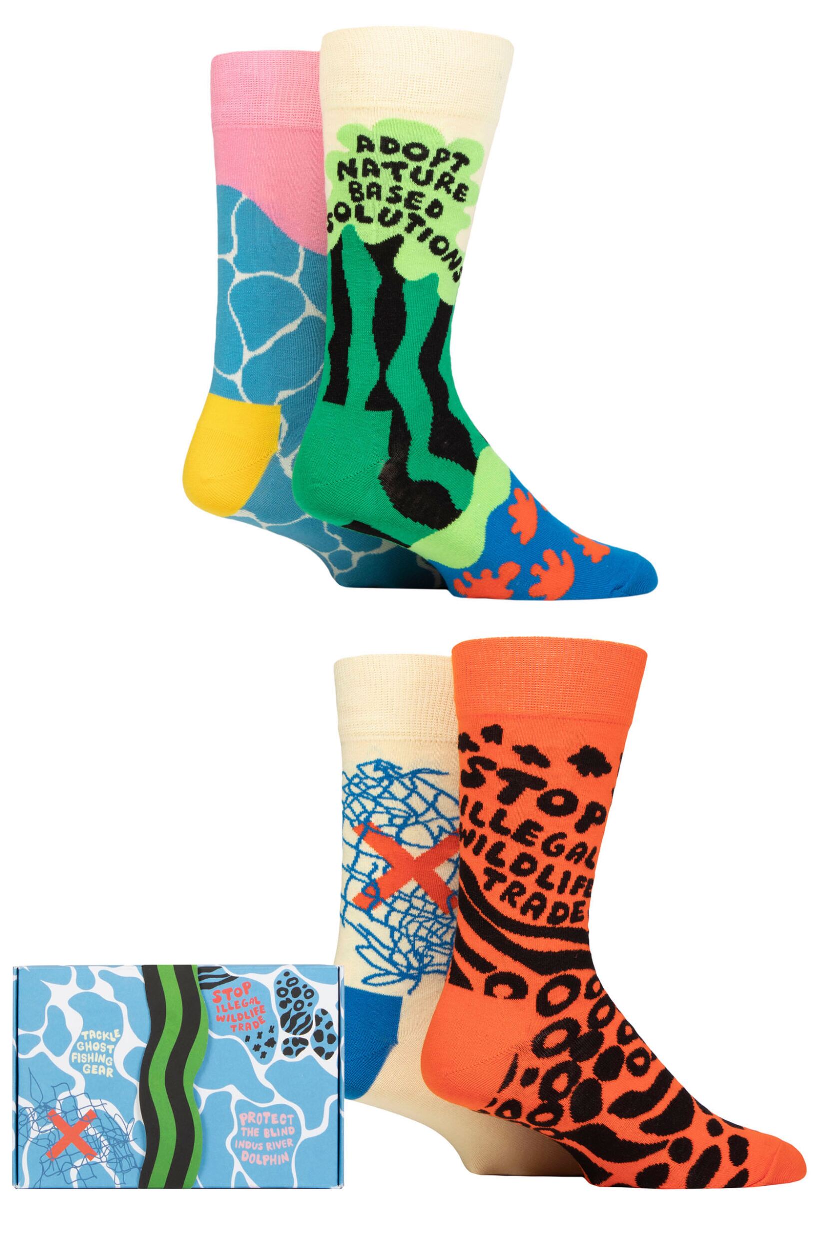 Mens and Women's 4 Pair Happy Socks WWF Gift Boxed Socks Multi 7.5-11.5 Unisex