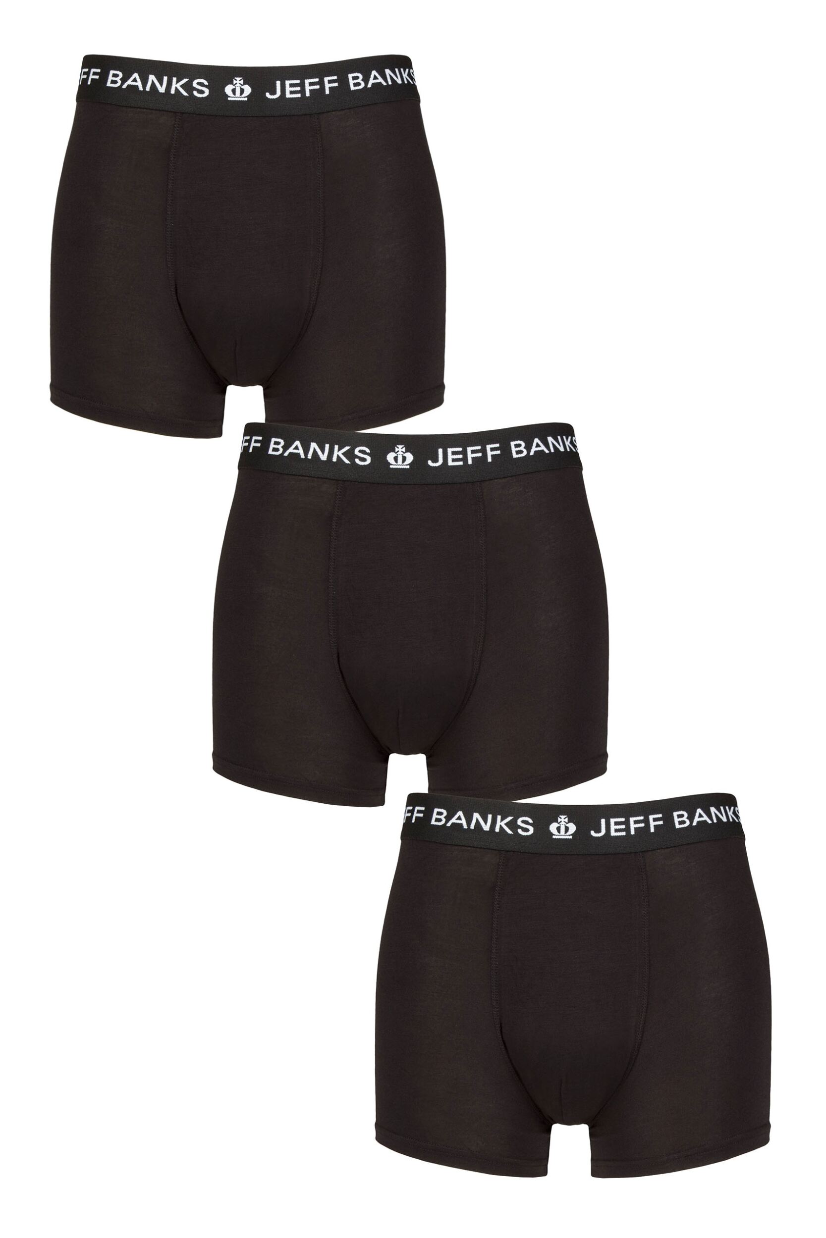 Mens 3 Pack Jeff Banks Plain Bamboo Trunks Black S