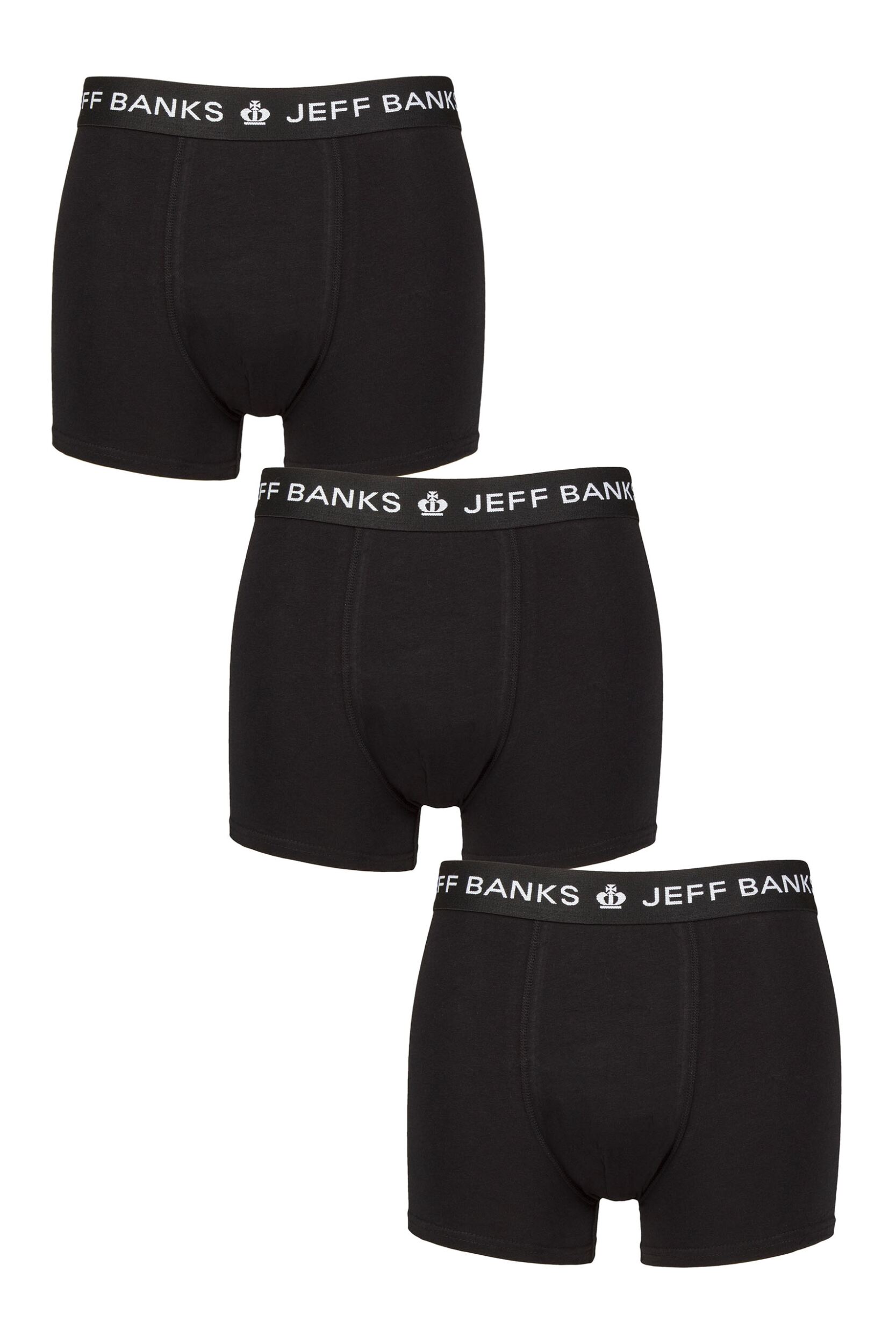 Mens 3 Pack Jeff Banks Plain Cotton Trunks Black S