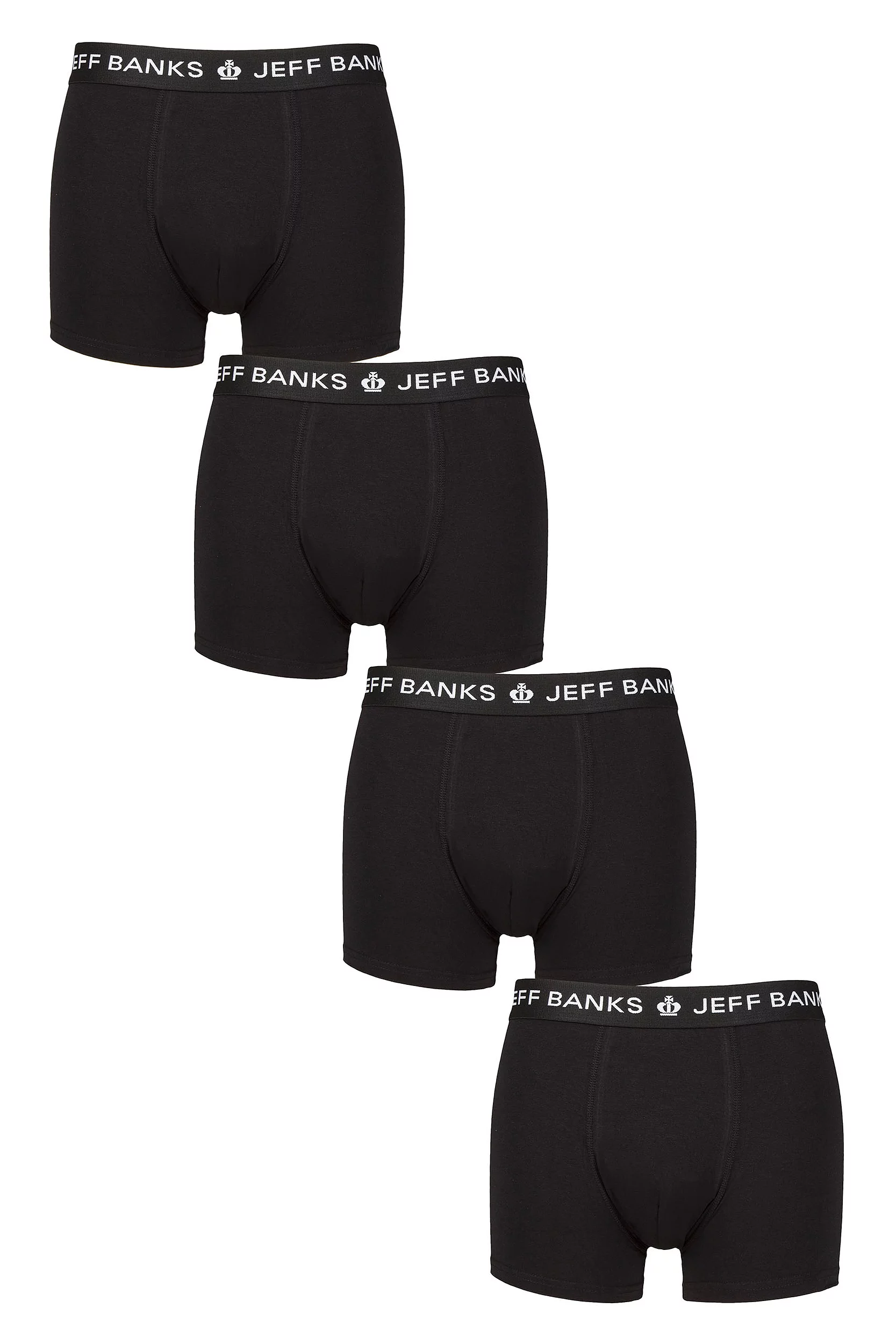 Mens 4 Pack Jeff Banks Plain Cotton Trunks Black L