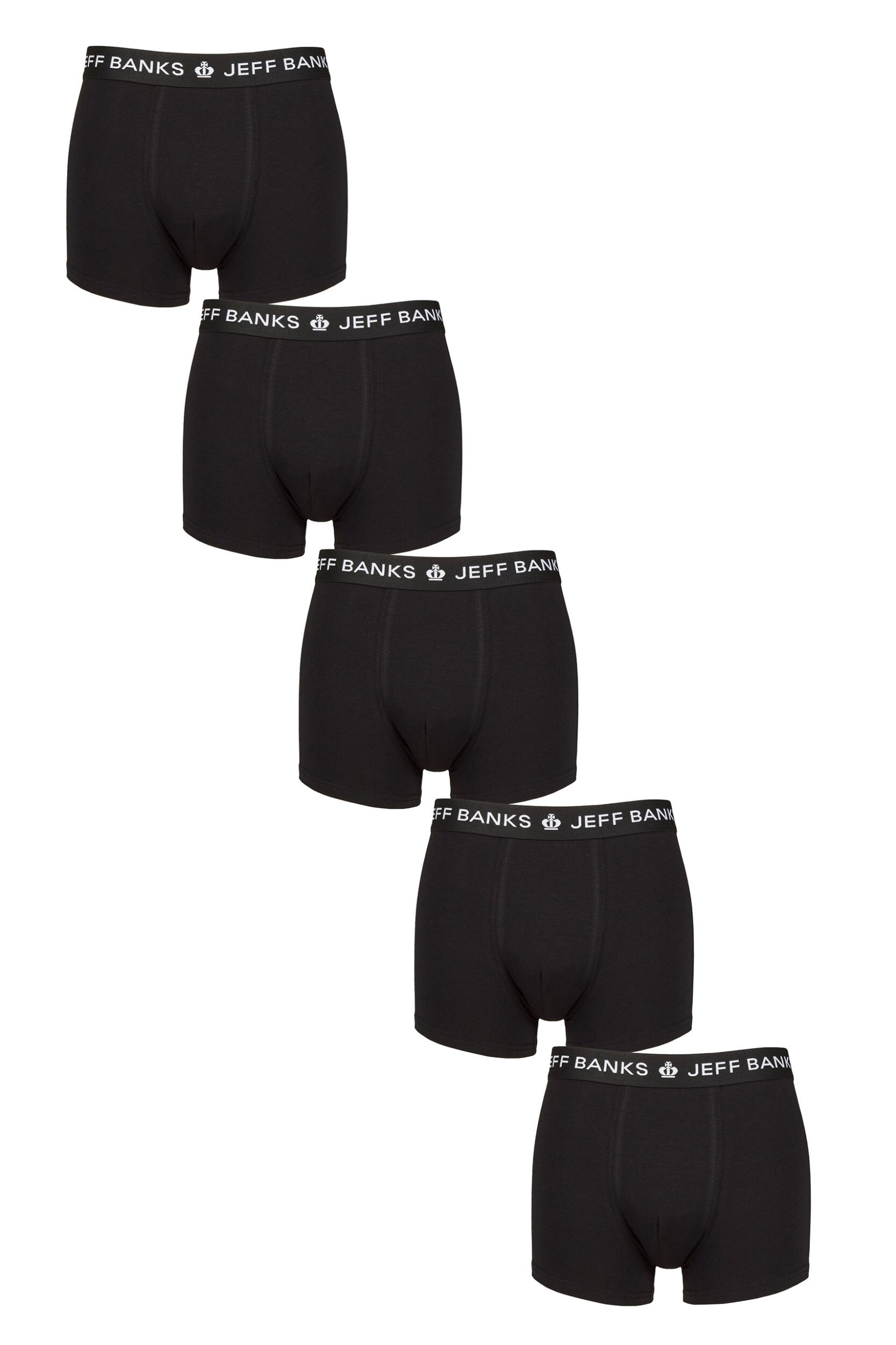 Mens 5 Pack Jeff Banks Plain Cotton Trunks Black S
