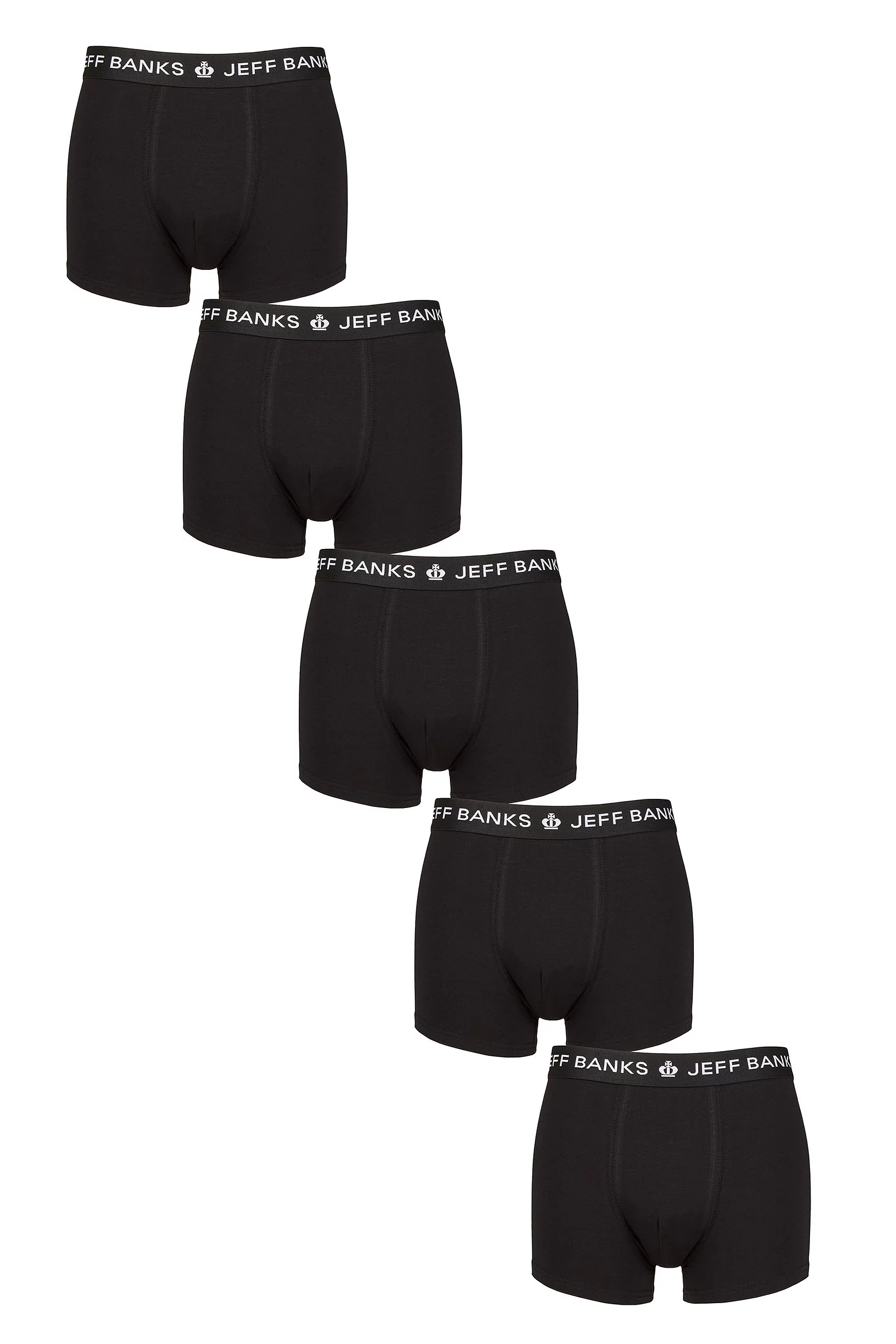 Mens 5 Pack Jeff Banks Plain Cotton Trunks Black XL