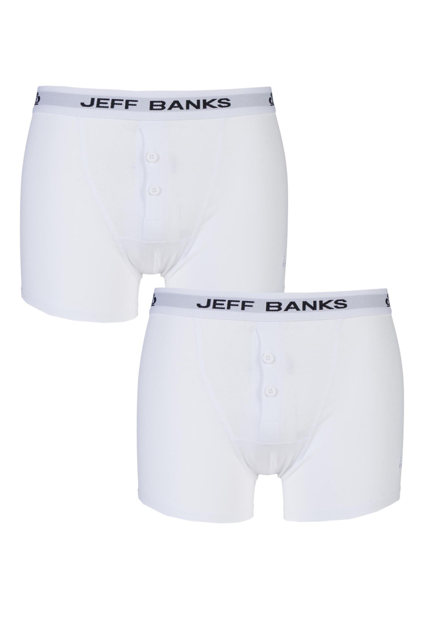 2 Pack White Plymouth Button Cotton Boxer Shorts Men's Small - Jeff Banks