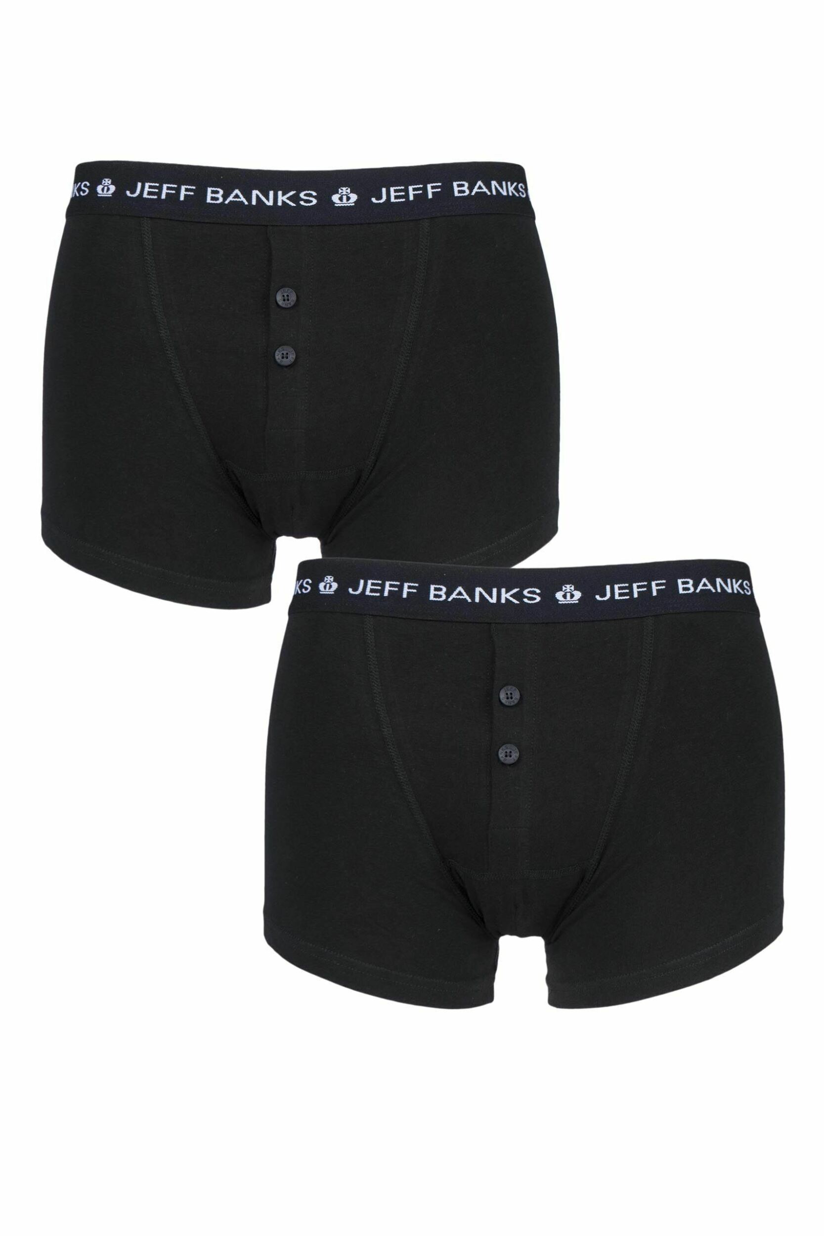 Mens 2 Pack Jeff Banks Plymouth Button Cotton Boxer Shorts Black XXX Large