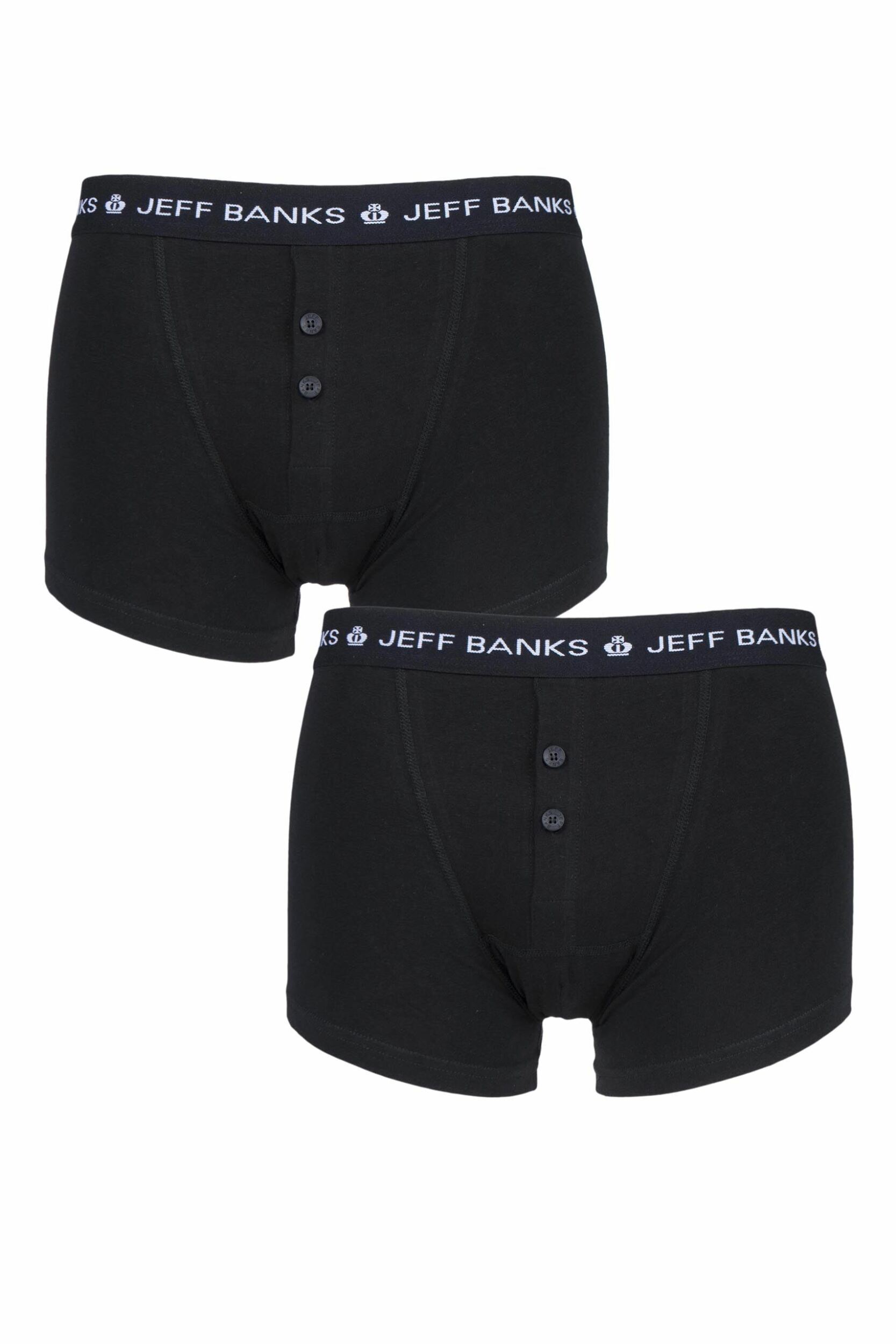 Mens 2 Pack Jeff Banks Plymouth Button Cotton Boxer Shorts Black XXXXL