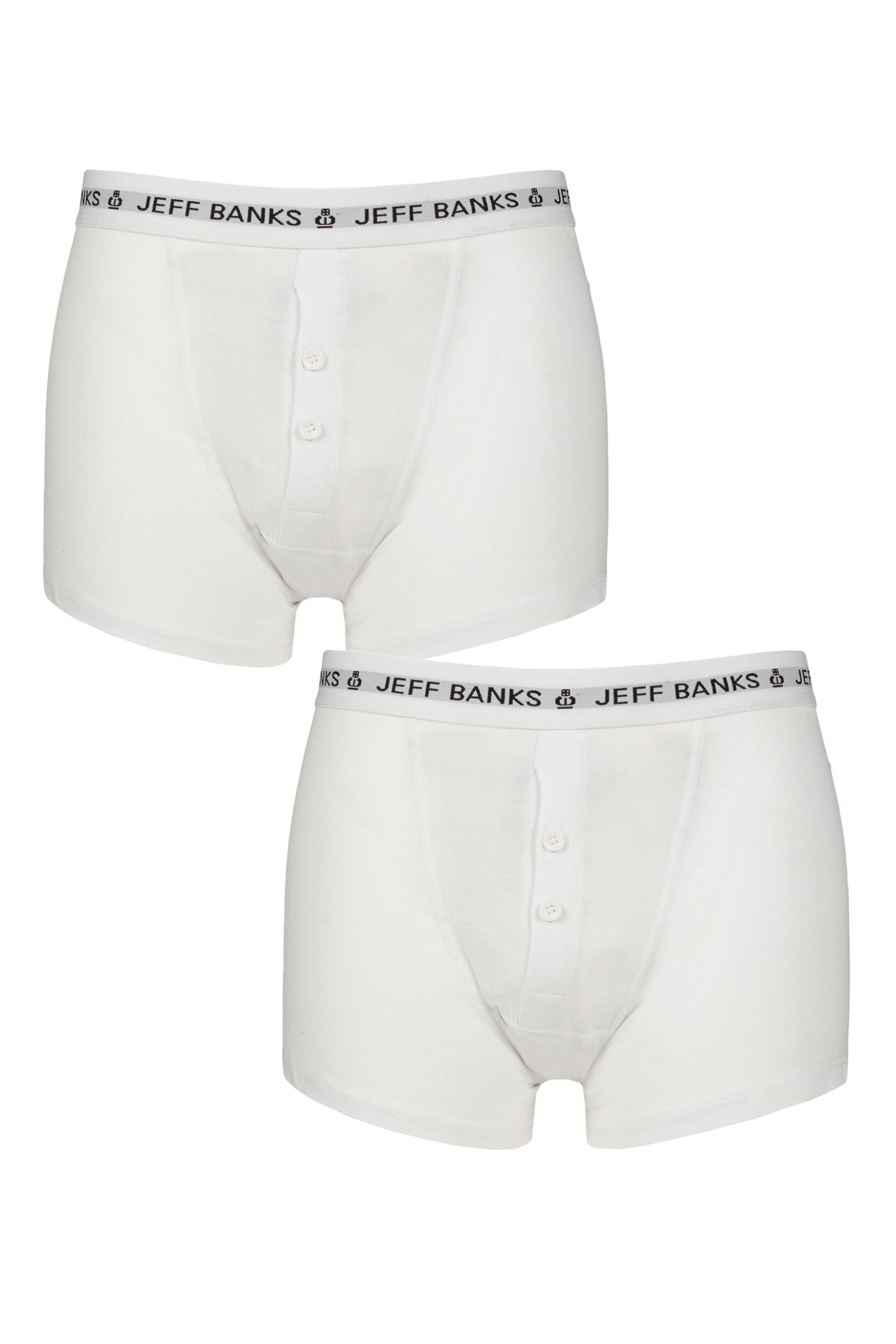 2 Pack White Plymouth Button Cotton Boxer Shorts Men's Medium - Jeff Banks
