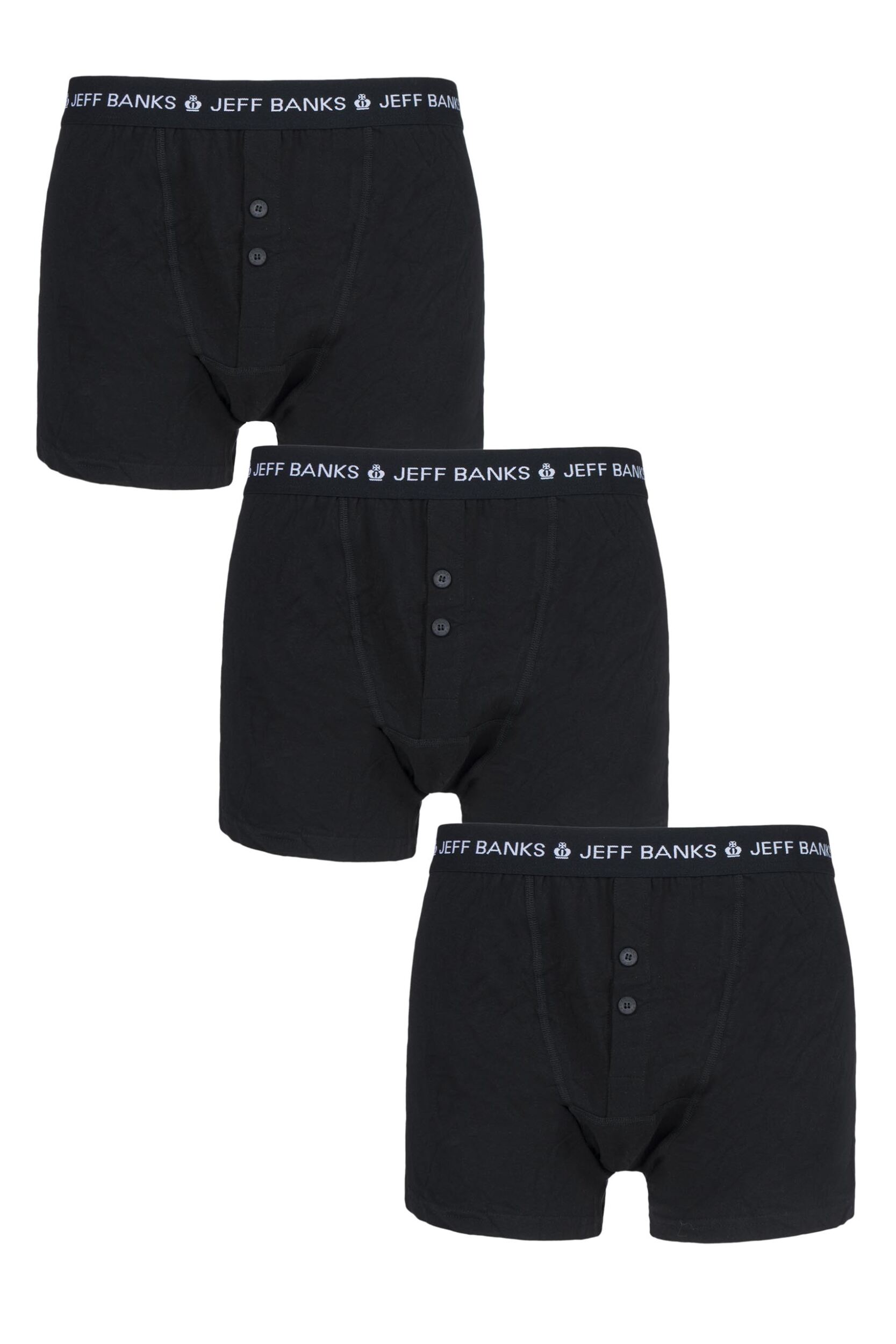 3 Pack Black Marlow Buttoned Boxer Shorts Men's Medium - Jeff Banks