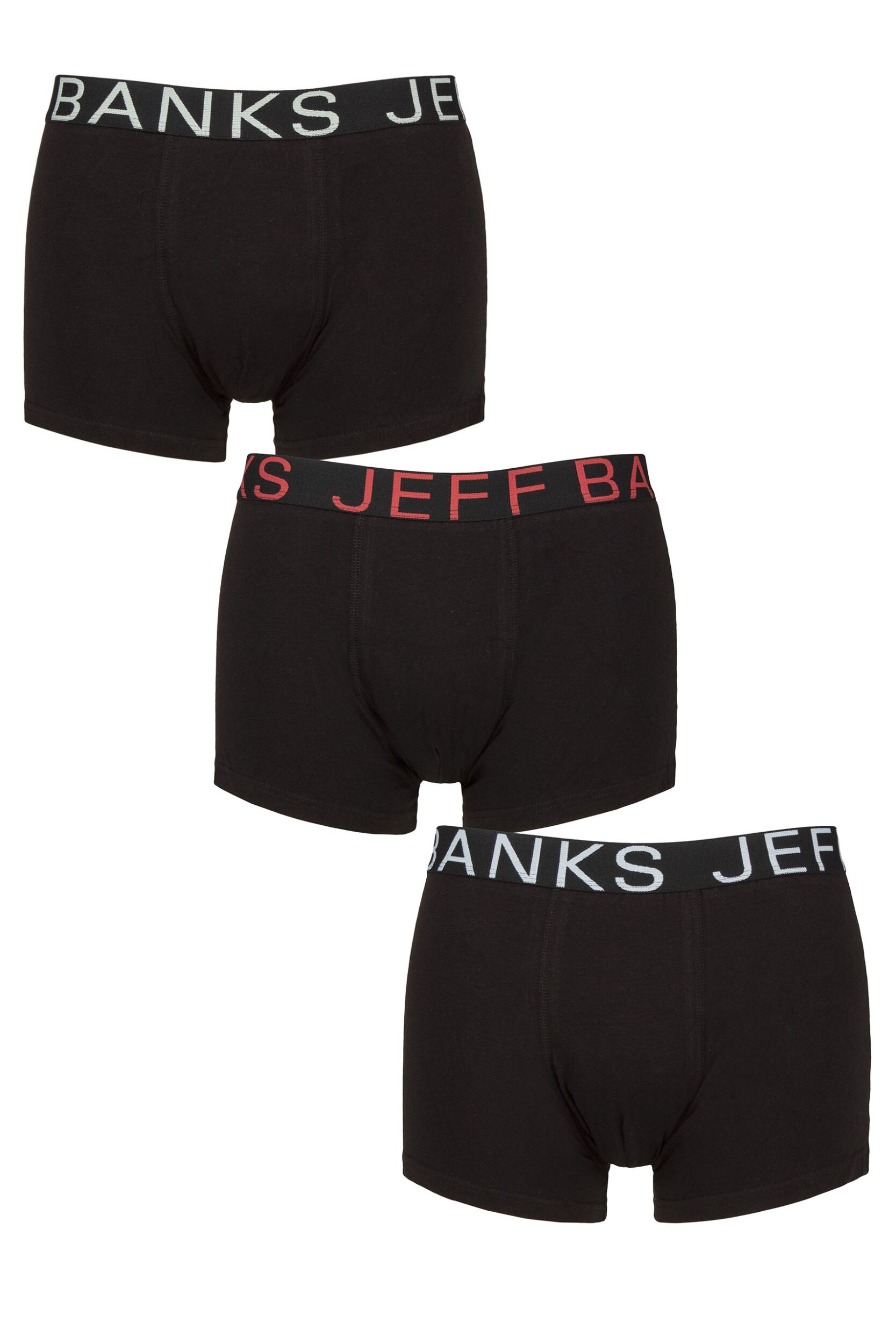 Image of Mens 3 Pack Jeff Banks Plain Cotton Trunks Black / Green L