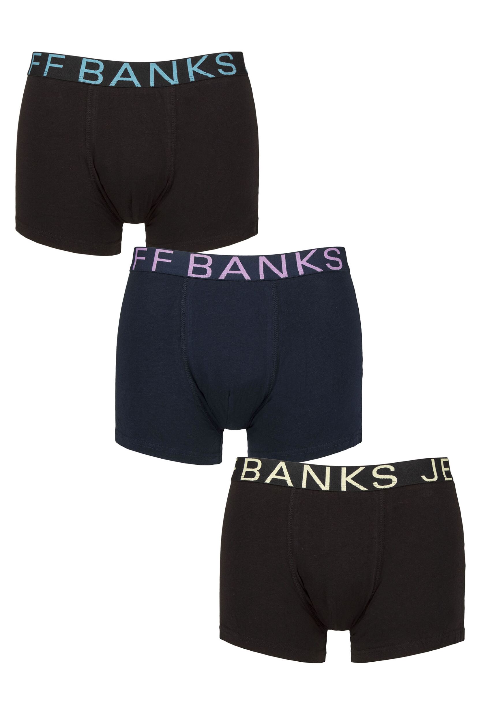 Mens 3 Pack Jeff Banks Plain Cotton Trunks Black / Navy XL