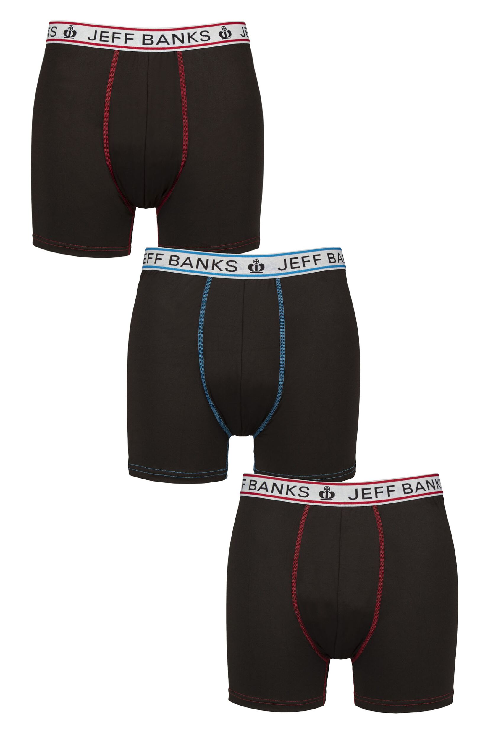 Mens 3 Pack Jeff Banks Sports Trunks Black Blue / Red L