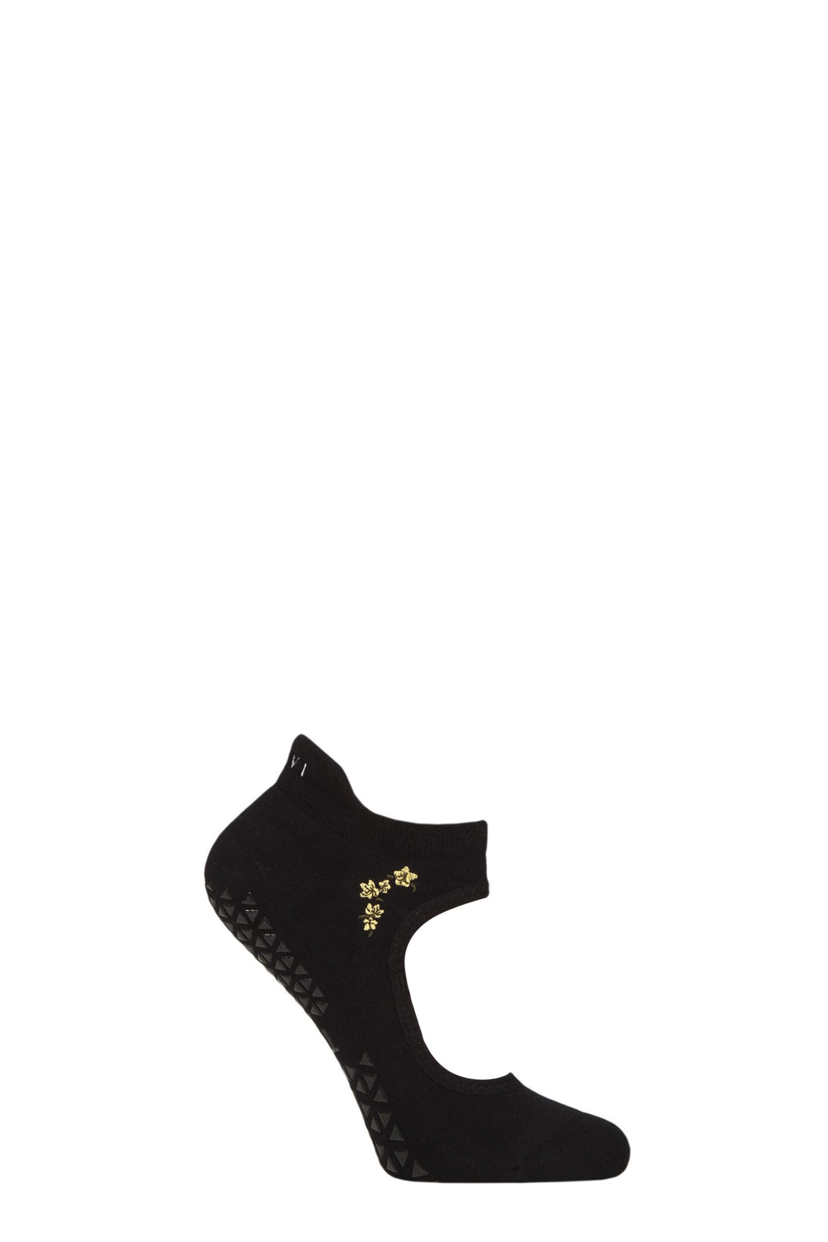 Women's 1 Pair Tavi Noir Emma Organic Cotton Yoga Socks with Grip Ebony Flourish 3-5.5 Ladies