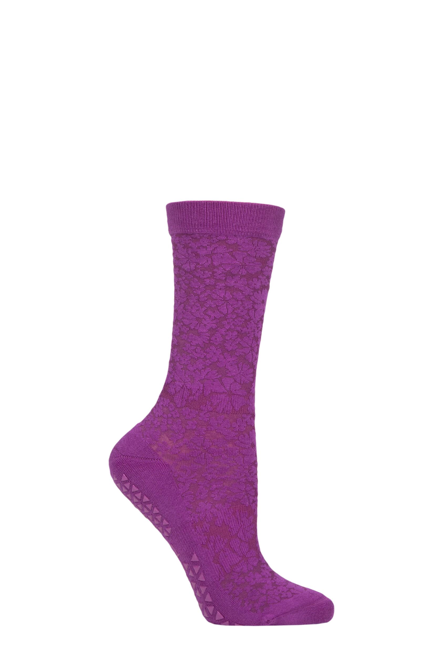 Women's 1 Pair Tavi Noir Jess Grip Socks Violet Floral S