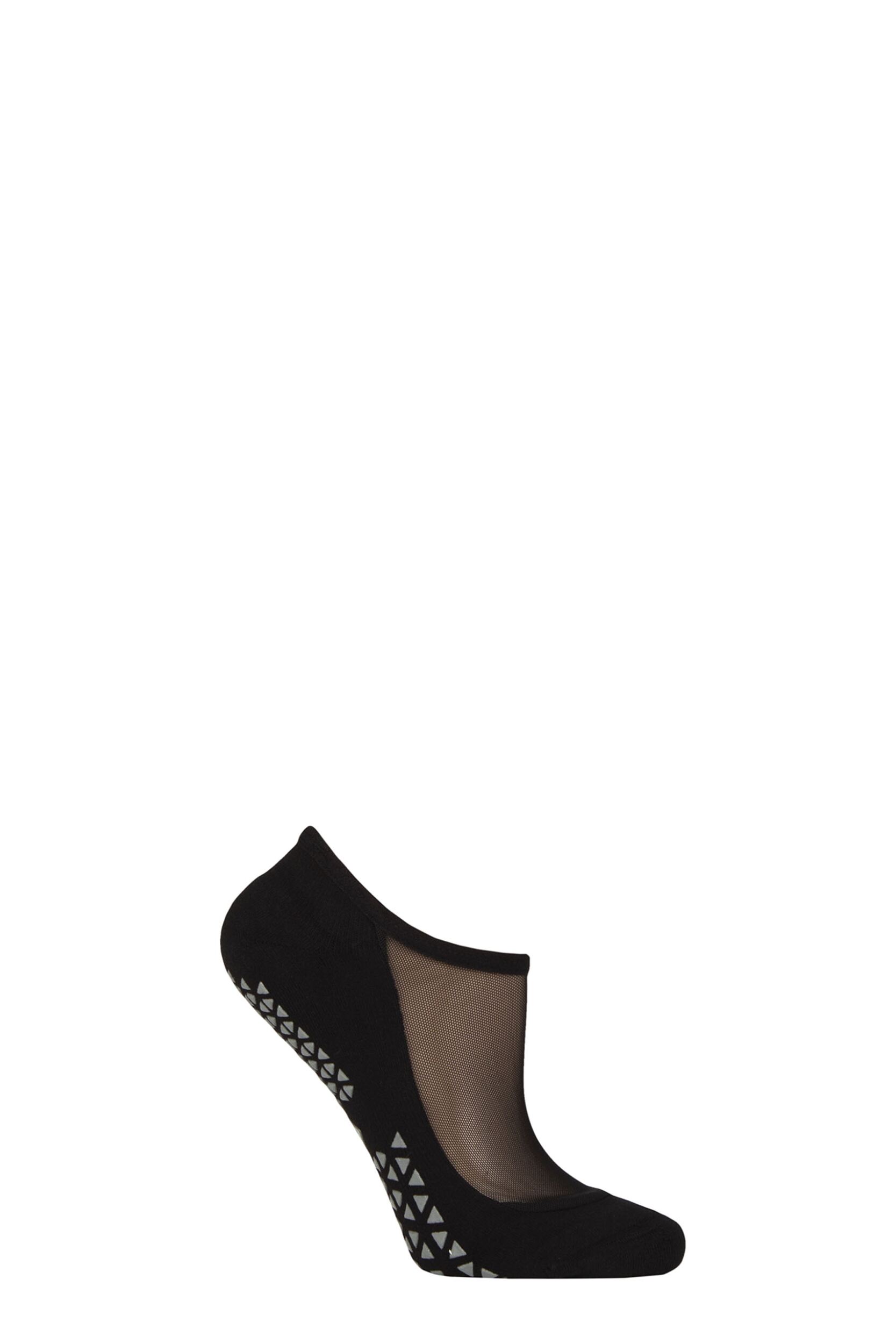 Women's 1 Pair Tavi Noir Maddie Organic Cotton Sheer Top Yoga Socks with Grip Ebony 6-8.5 Ladies