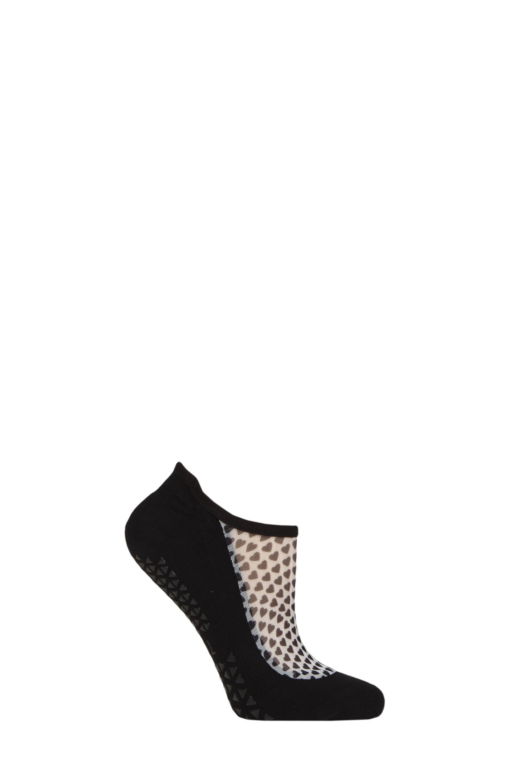 Women's 1 Pair Tavi Noir Maddie Organic Cotton Sheer Top Yoga Socks with Grip Follow Your Heart 3-5.5 Ladies