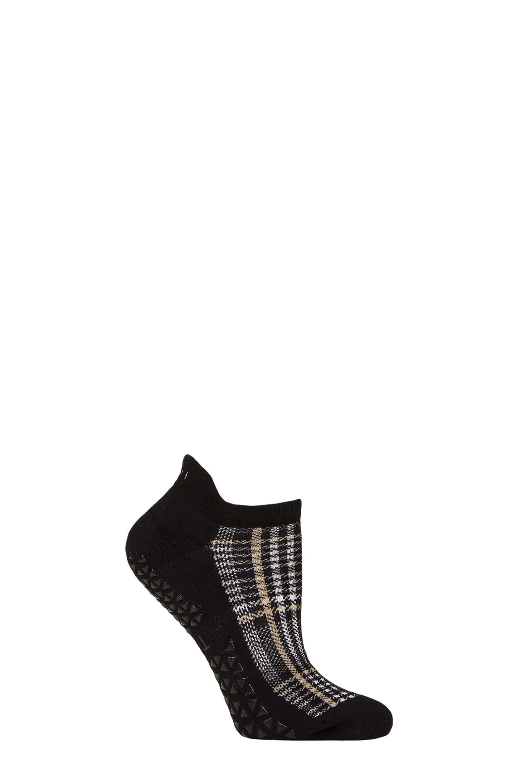 Women's 1 Pair Tavi Noir Savvy Organic Cotton Low Rise Yoga Socks with Grip Classic Plaid Medium