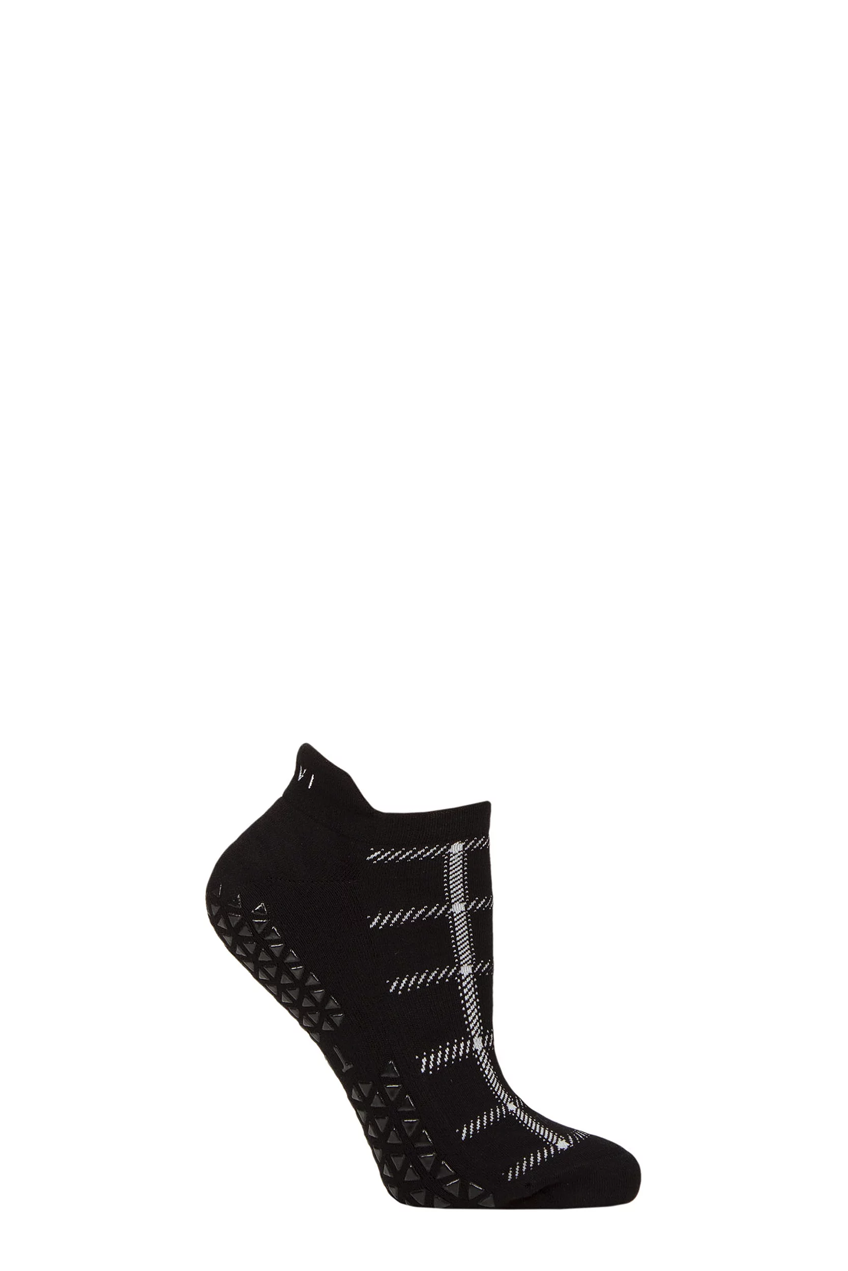 Women's 1 Pair Tavi Noir Savvy Organic Cotton Low Rise Yoga Socks with Grip Ebony Plaid Medium