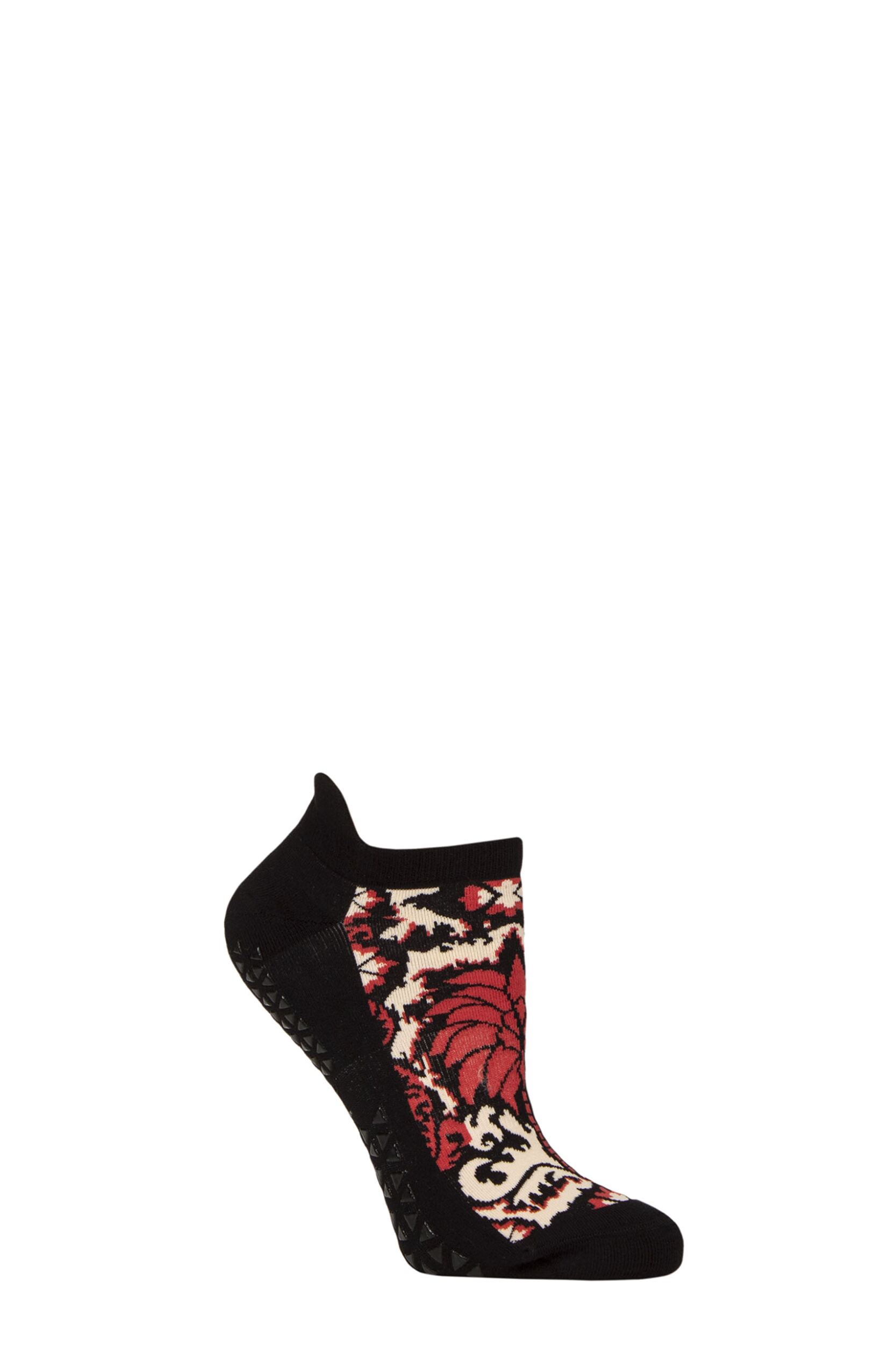 Women's 1 Pair Tavi Noir Savvy Organic Cotton Low Rise Yoga Socks with Grip Flame Medium