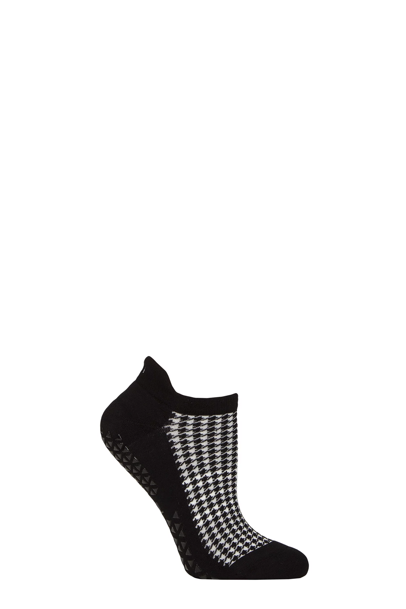 Women's 1 Pair Tavi Noir Savvy Organic Cotton Low Rise Yoga Socks with Grip Houndstooth Medium