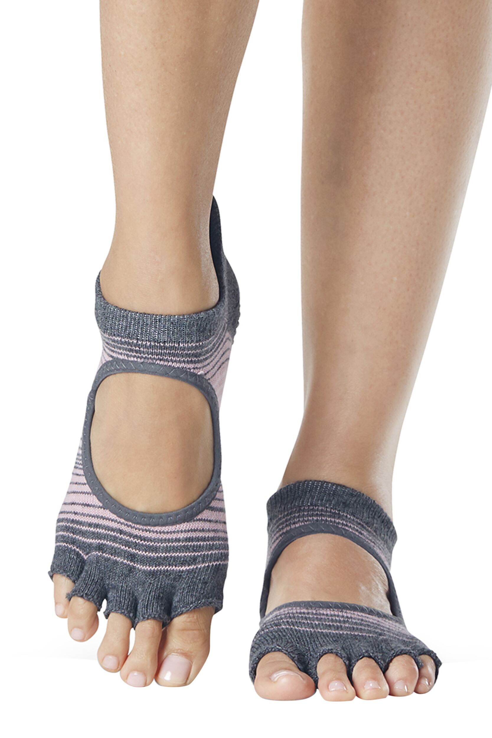 Women's 1 Pair ToeSox Bella Half Toe Organic Cotton Open Front Yoga Socks Echo S