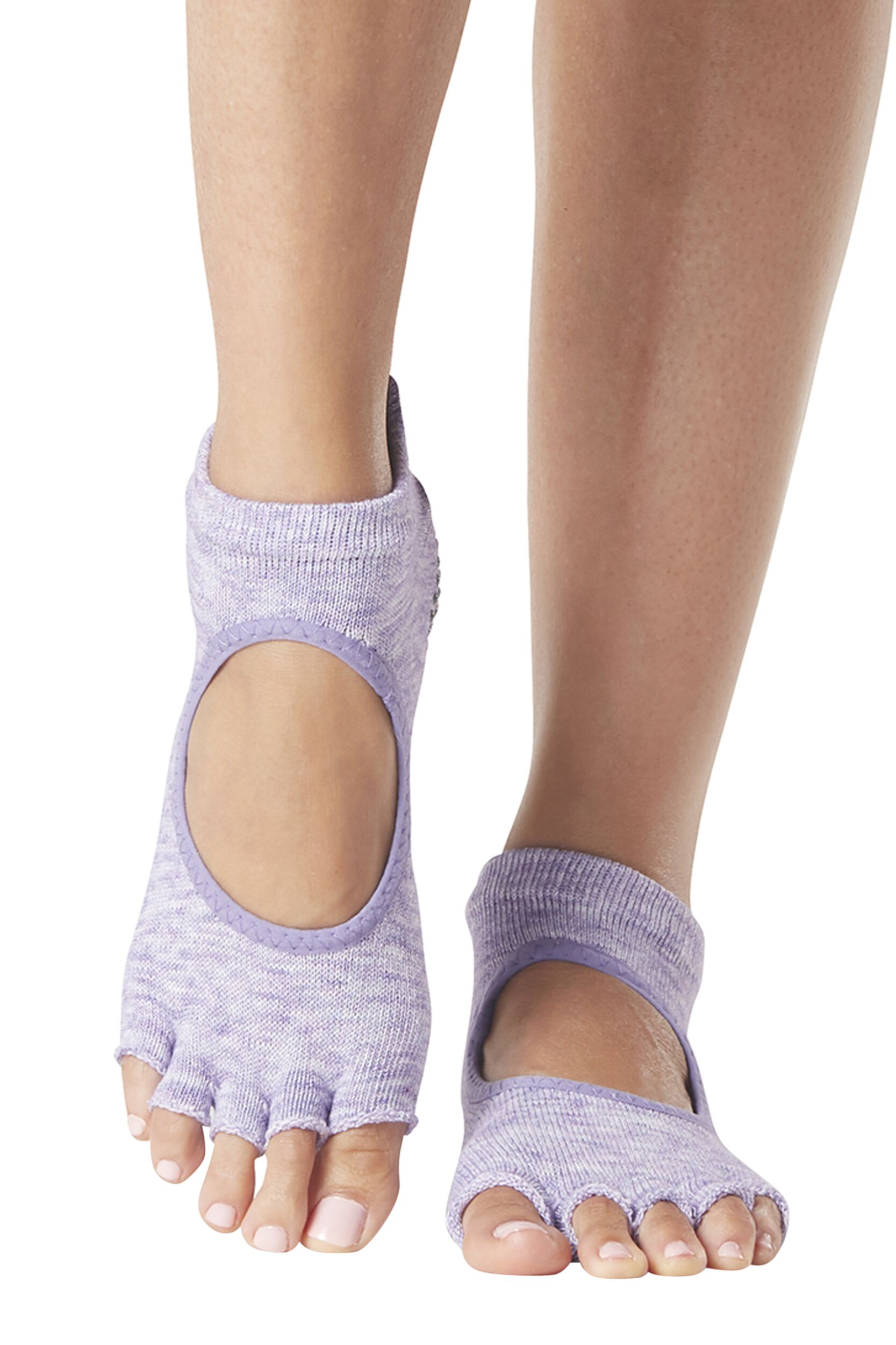 Women's 1 Pair ToeSox Bella Half Toe Organic Cotton Open Front Yoga Socks Heather Purple S