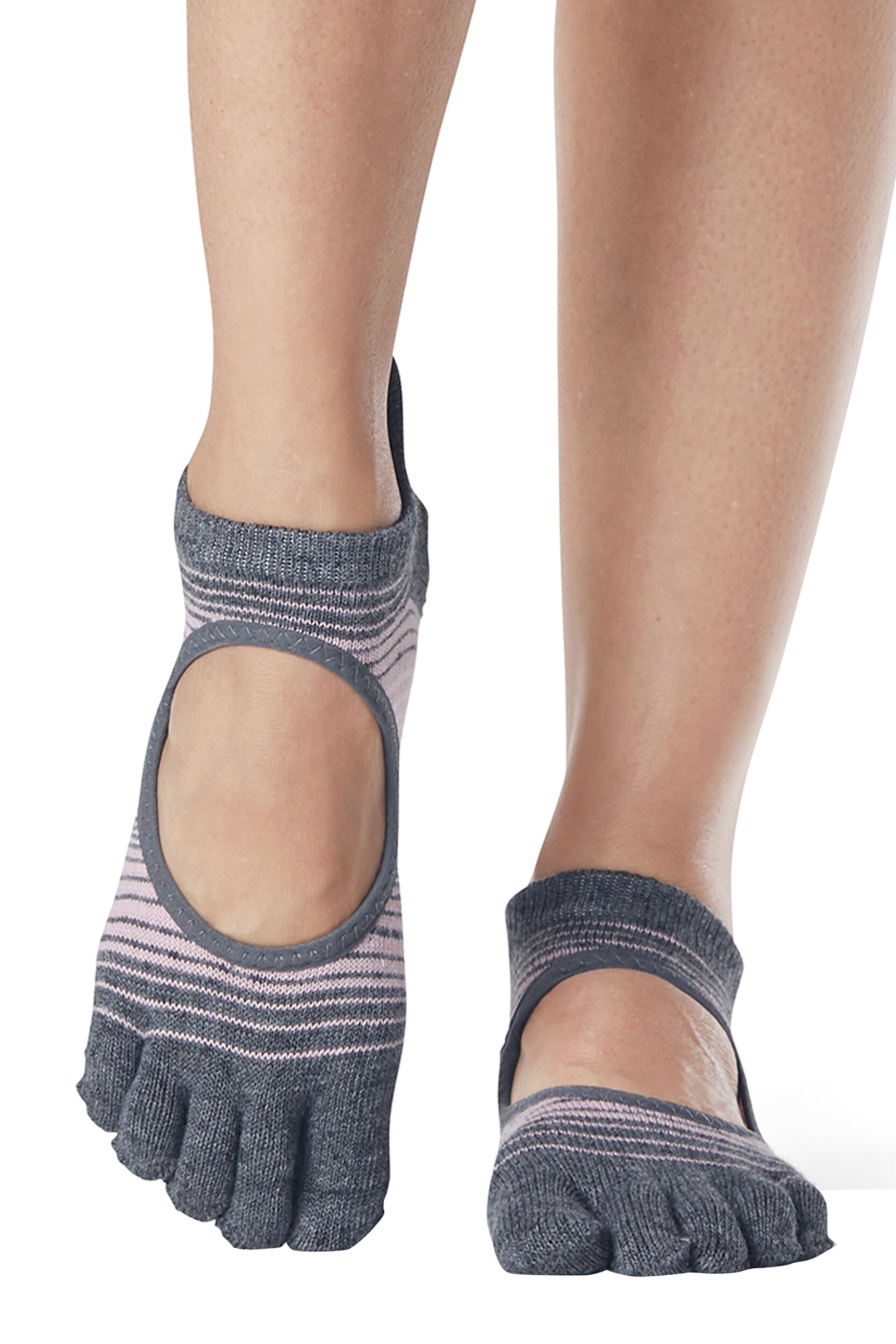Women's 1 Pair ToeSox Bellarina Full Toe Organic Cotton Open Front Yoga Socks Echo M