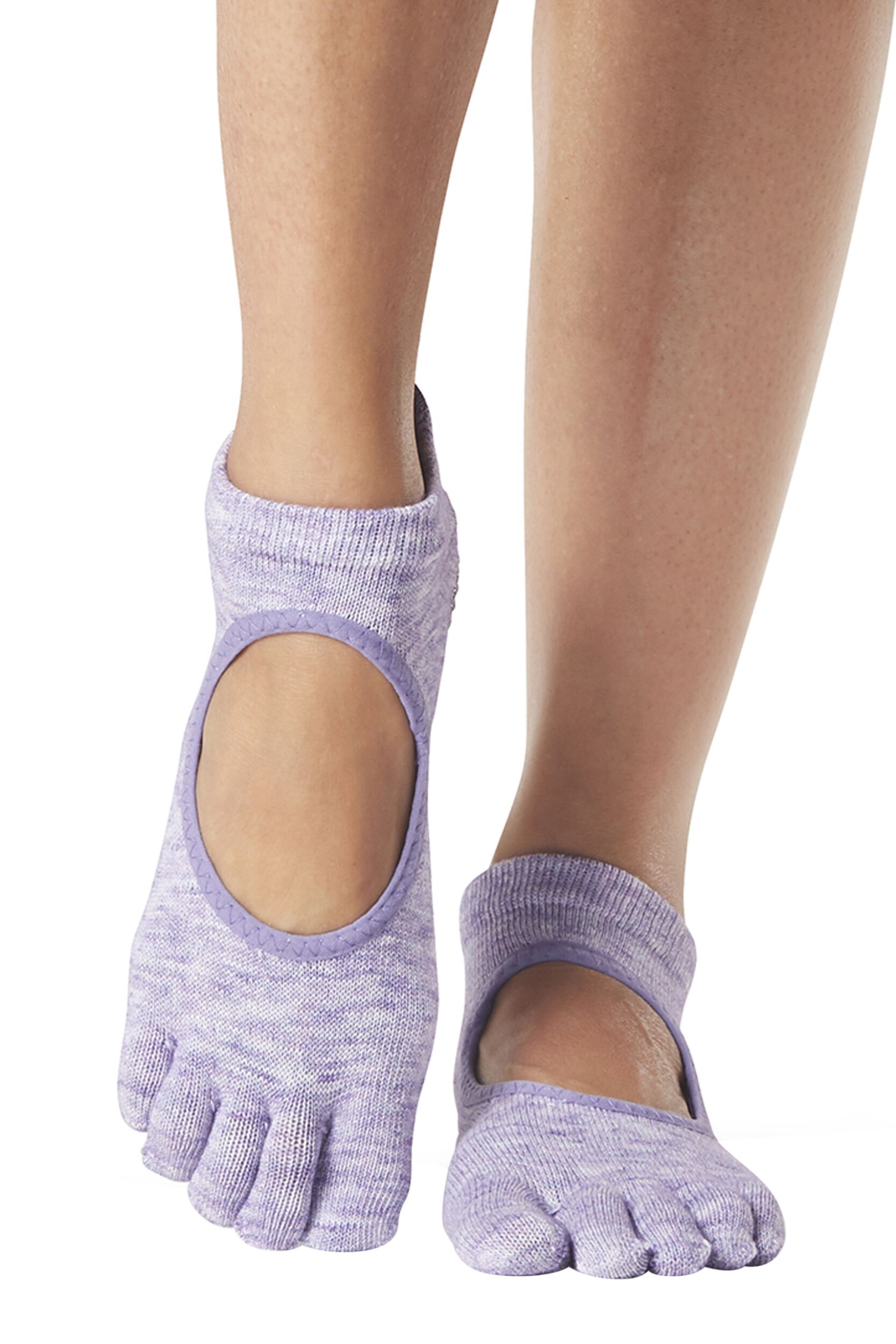 Women's 1 Pair ToeSox Bellarina Full Toe Organic Cotton Open Front Yoga Socks Heather Purple S