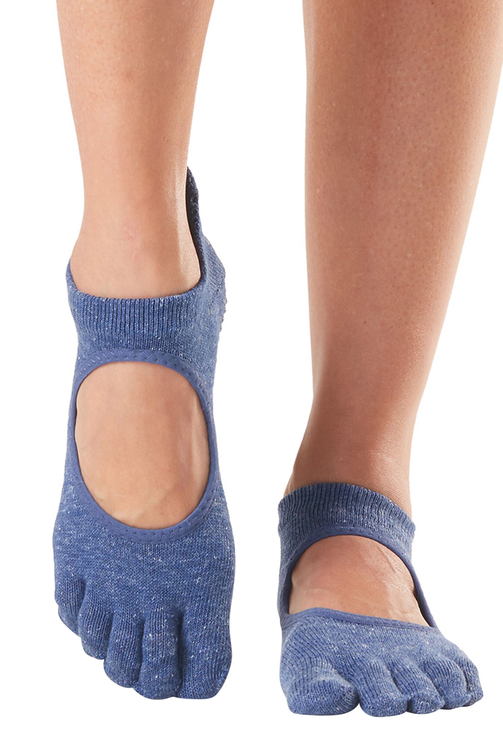 Women's 1 Pair ToeSox Bellarina Full Toe Organic Cotton Open Front Yoga Socks Navy Blue M