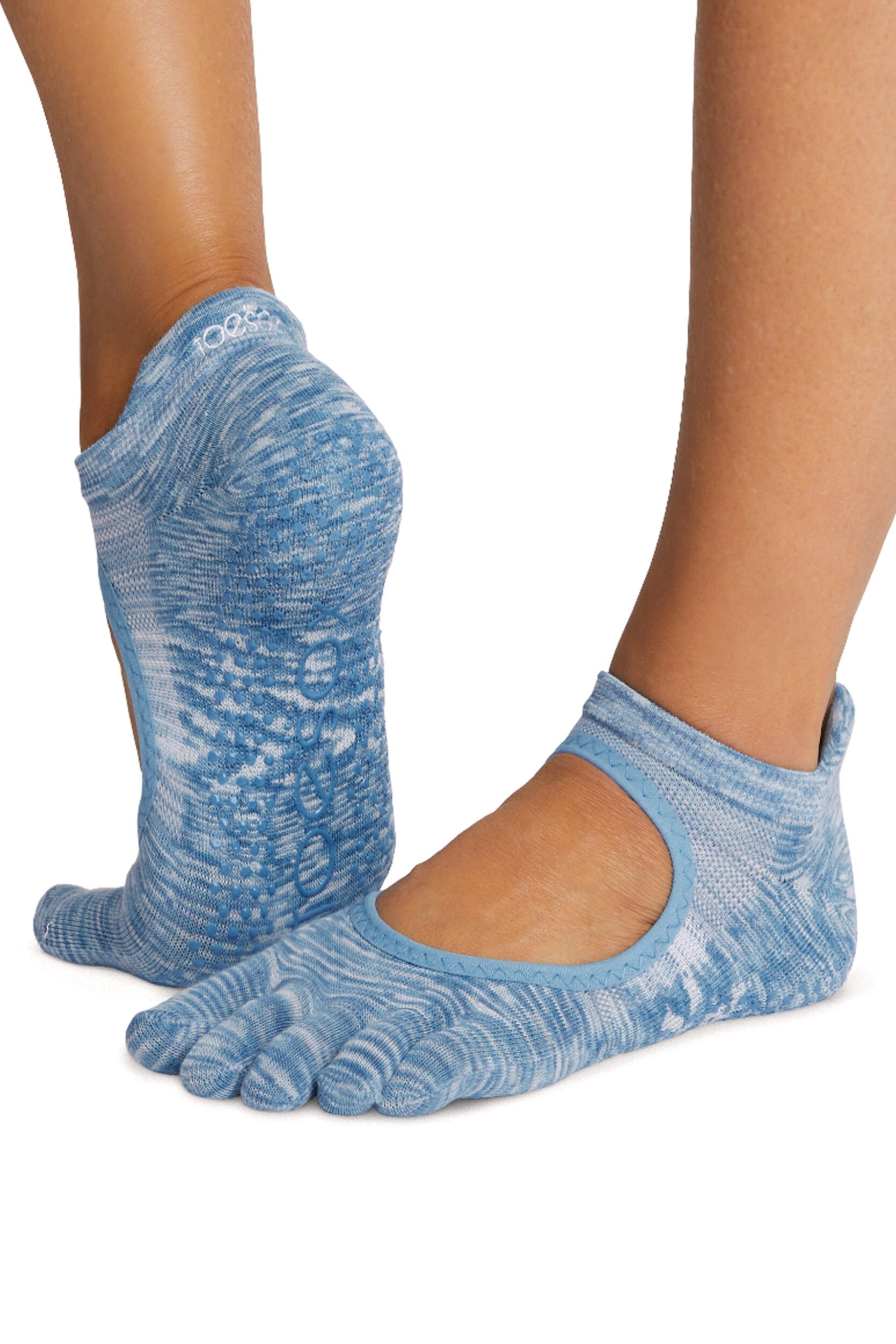 Women's 1 Pair ToeSox Organic Cotton Bellarina Tec Full Toe Grip Socks Elevate M