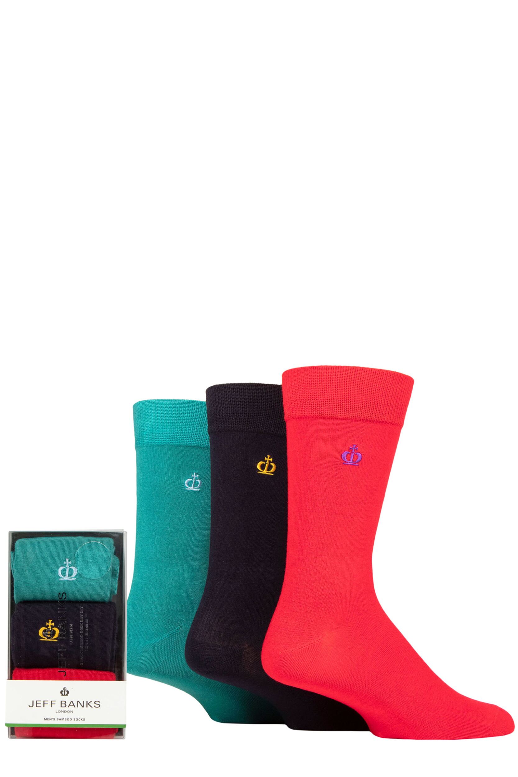 Mens 3 Pair Jeff Banks Gift Boxed Bamboo Socks Red / Navy / Green 7-11 Mens
