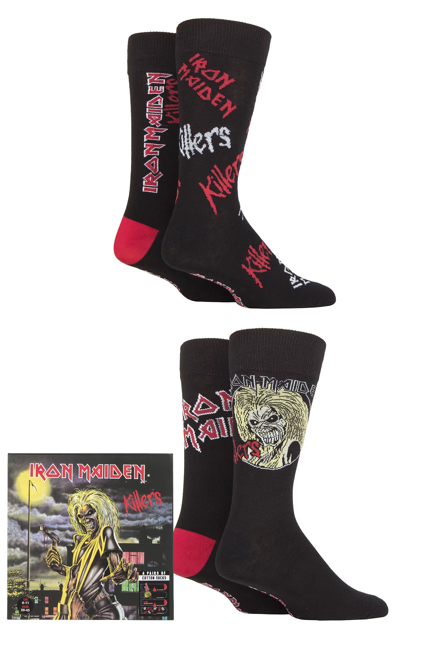 Iron Maiden 4 Pair Exclusive to SOCKSHOP Gift Boxed Cotton Socks Black 12-14 UK Shoe