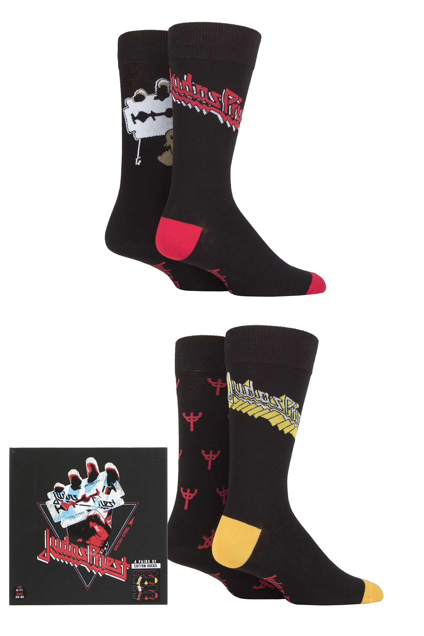 Judas Priest 4 Pair Exclusive to SOCKSHOP Gift Boxed Cotton Socks Black 6-11 UK Shoe