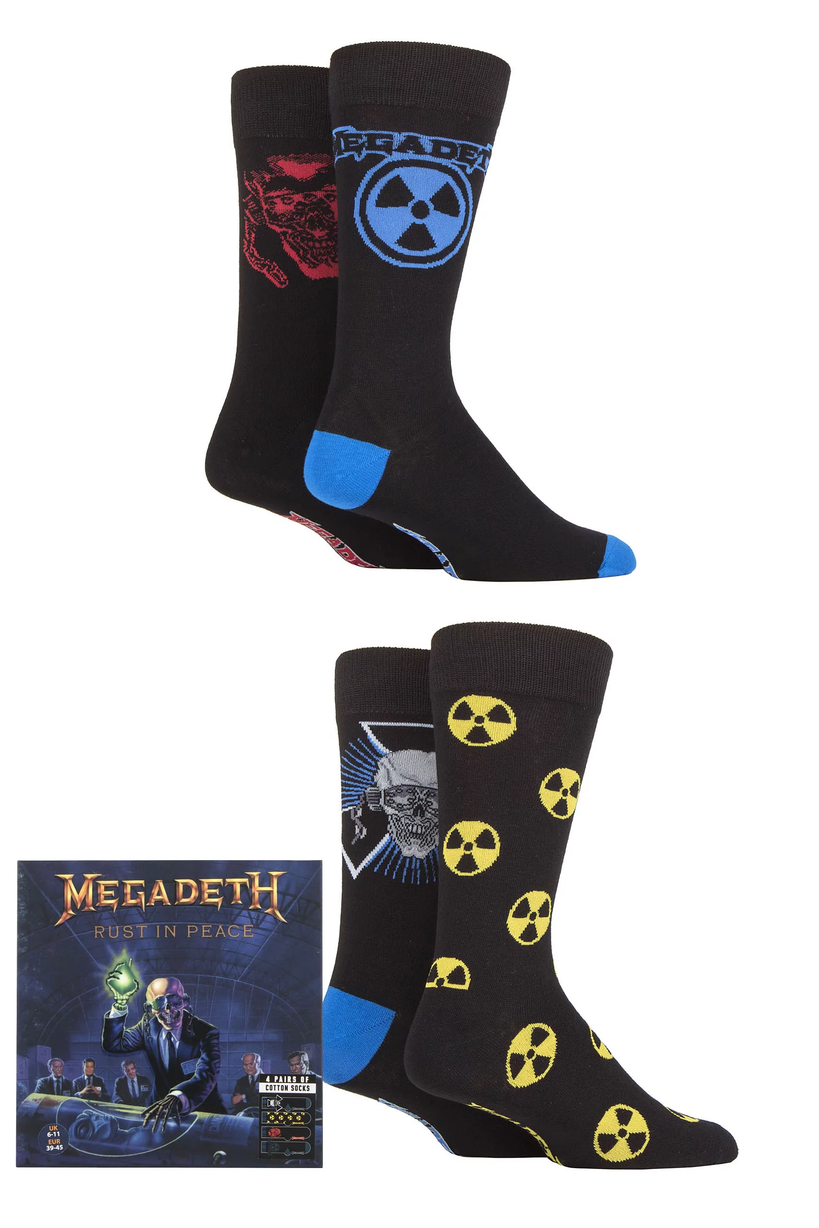 Megadeth 4 Pair Exclusive to SOCKSHOP Gift Boxed Cotton Socks Black 12-14 UK Shoe