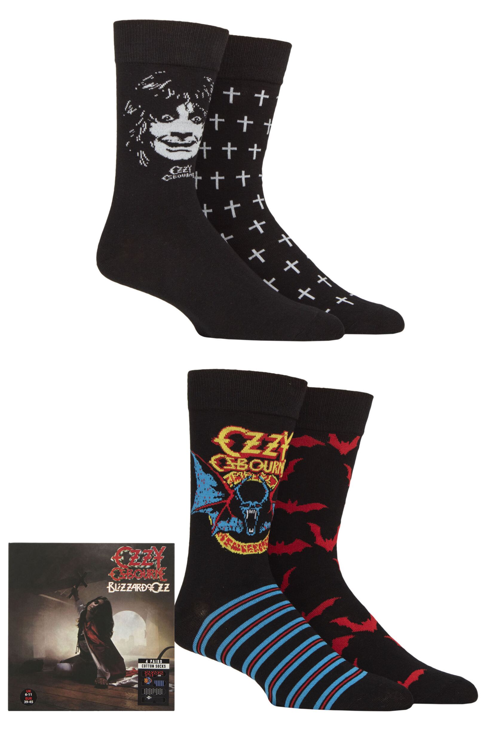 Ozzy Osbourne 4 Pair Exclusive to SOCKSHOP Gift Boxed Cotton Socks Black 6-11 Mens