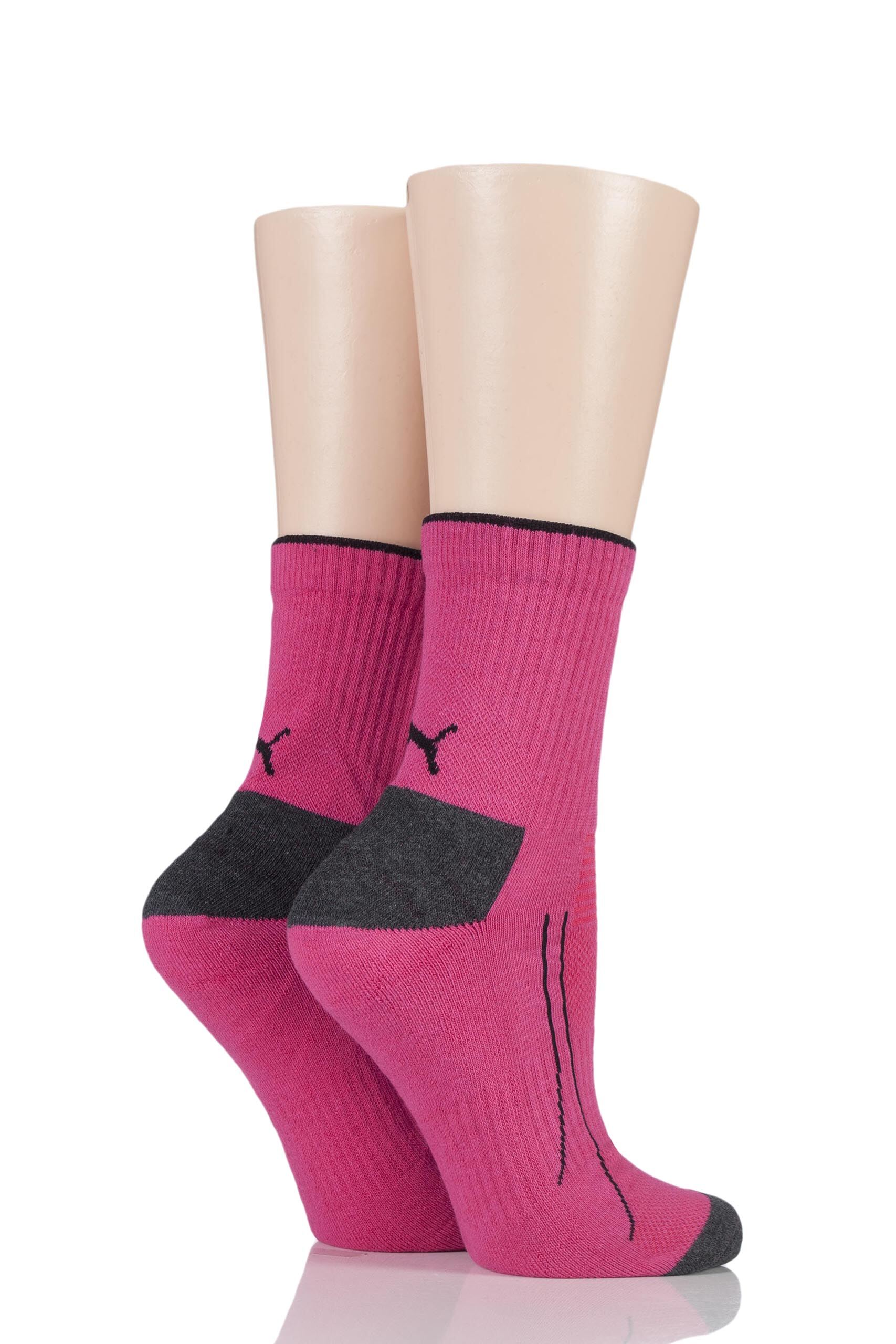 Image of 2 Pair Neon Pink Performance All Sport Crew Socks with Coolmax Unisex 2.5-5 Unisex - Puma