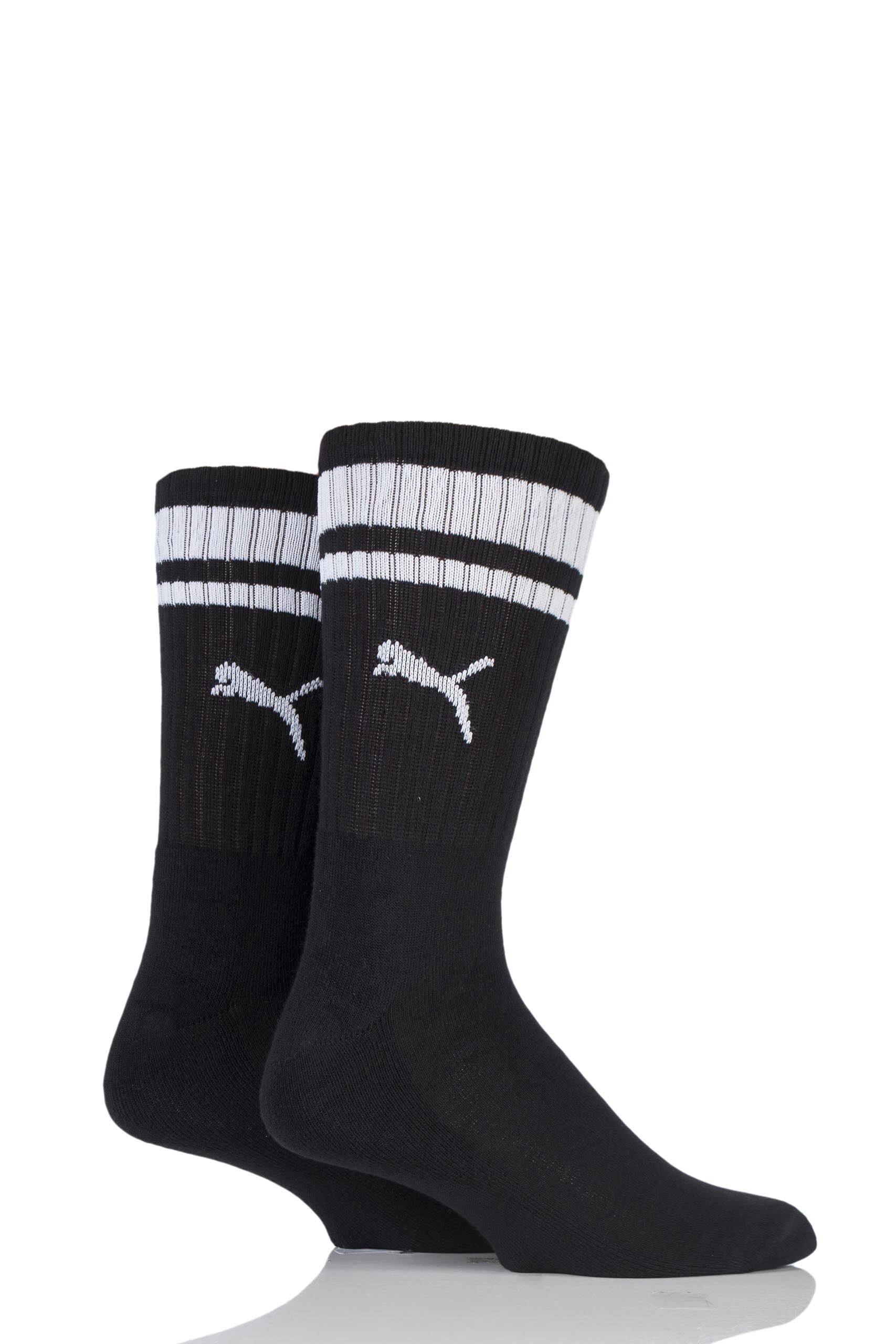 Image of 2 Pair Black Heritage Stripe Cushioned Crew Socks Unisex 6-8 Unisex - Puma