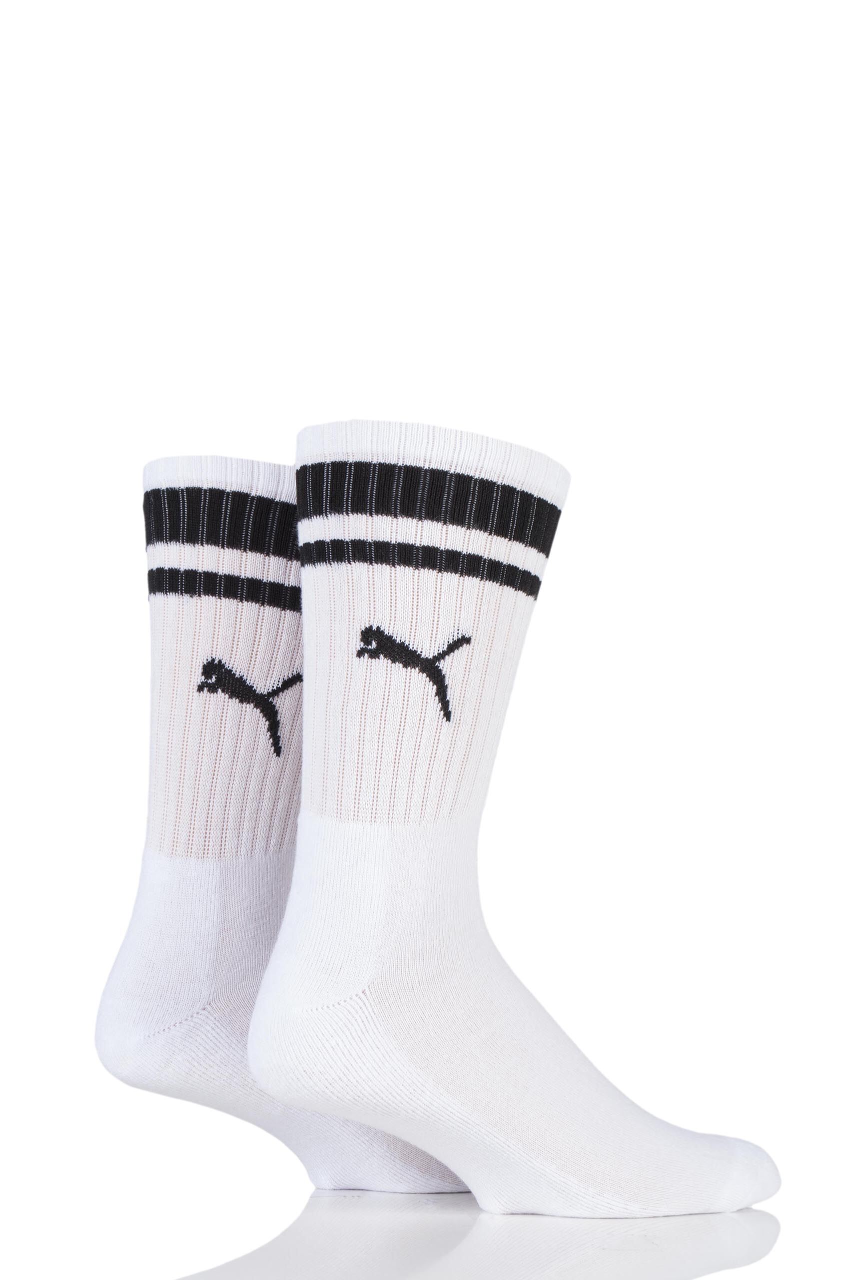 Image of 2 Pair White Heritage Stripe Cushioned Crew Socks Unisex 9-11 Unisex - Puma