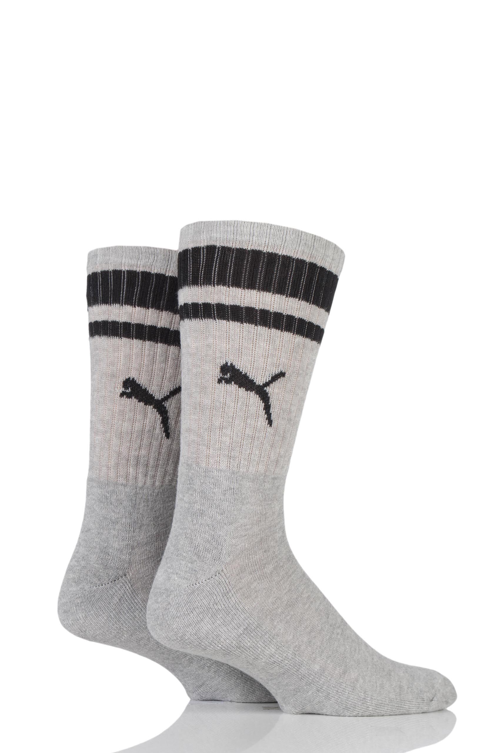 Image of 2 Pair Grey Heritage Stripe Cushioned Crew Socks Unisex 9-11 Unisex - Puma