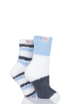 Ladies 2 Pair Elle Two Tone Soft /& Cosy Bed Socks