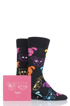 Mens And Ladies 2 Pair Happy Socks Cat Vs Dog Gift Boxed Socks From Sockshop