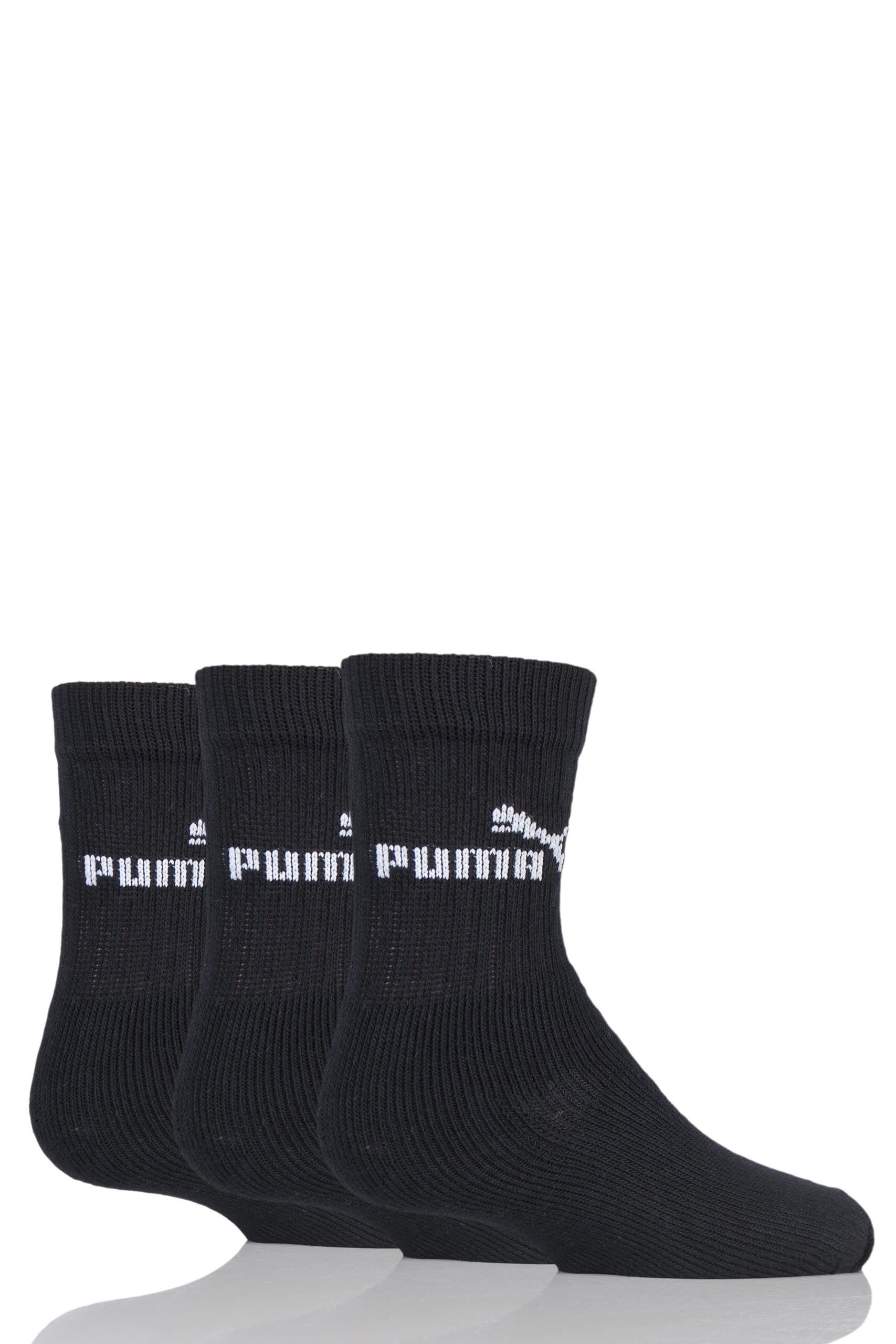 Image of 3 Pair Black Plain Crew Sports Socks Kids Unisex 9-11.5 Kids (4-6 Years) - Puma