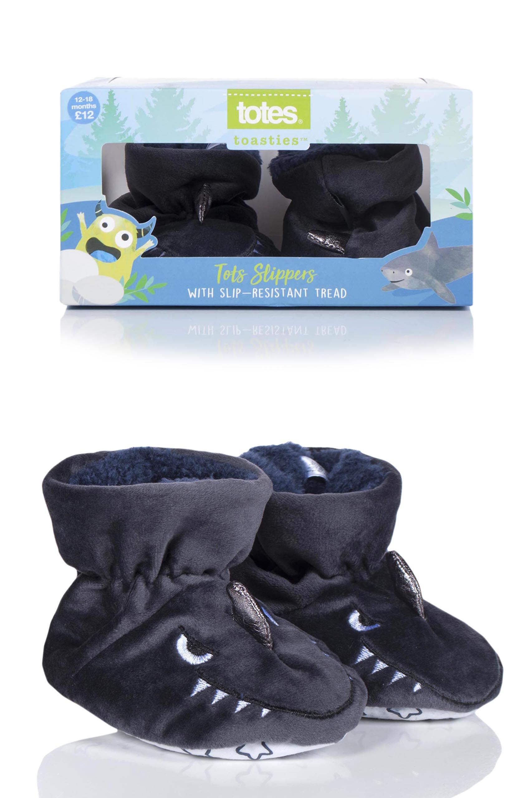 Image of 1 Pair Shark Animal Padders Slipper Socks Boys 6-12 Months - Totes