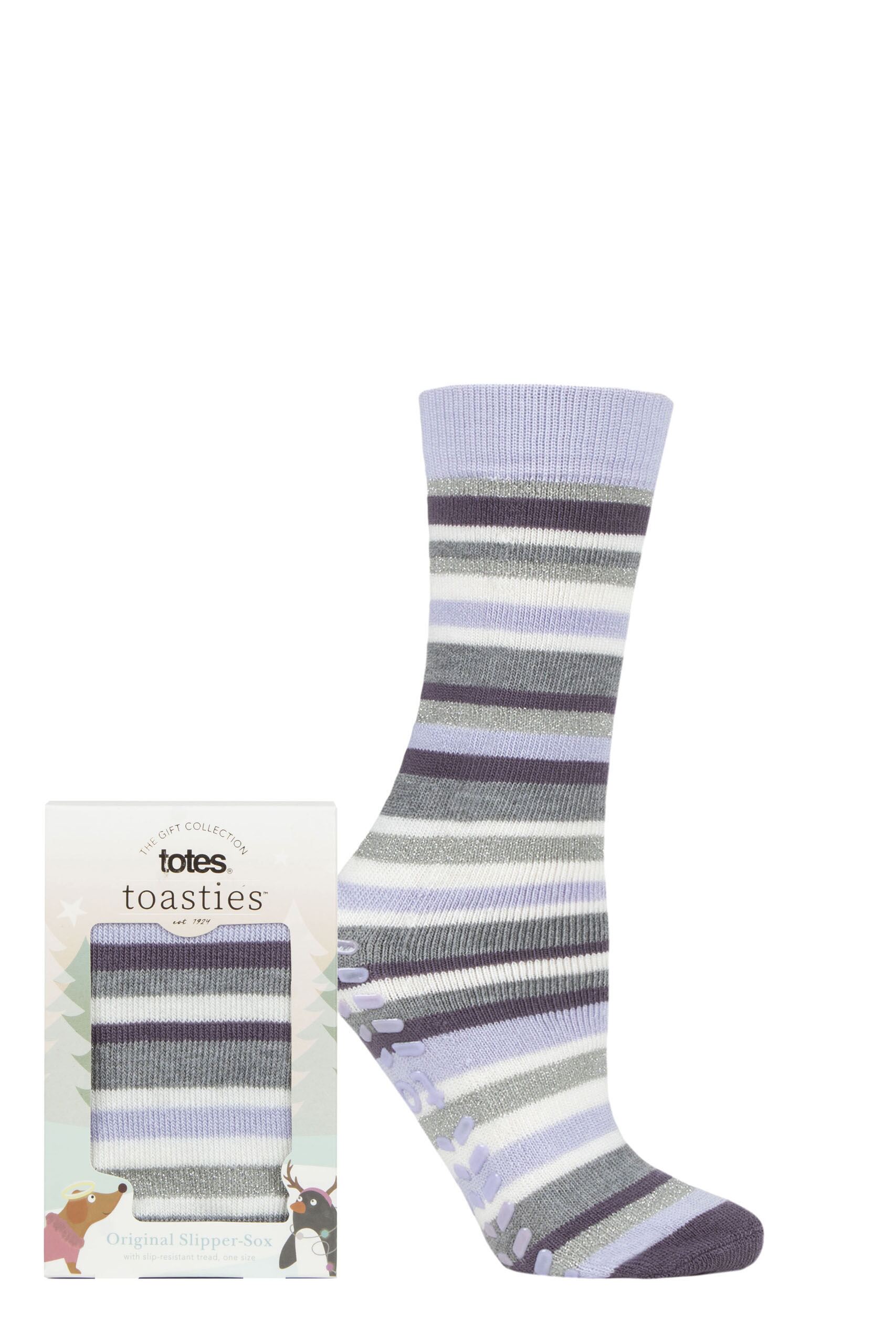 Image of Ladies 1 Pair Totes Originals Slipper Socks Lilac Stripe One Size