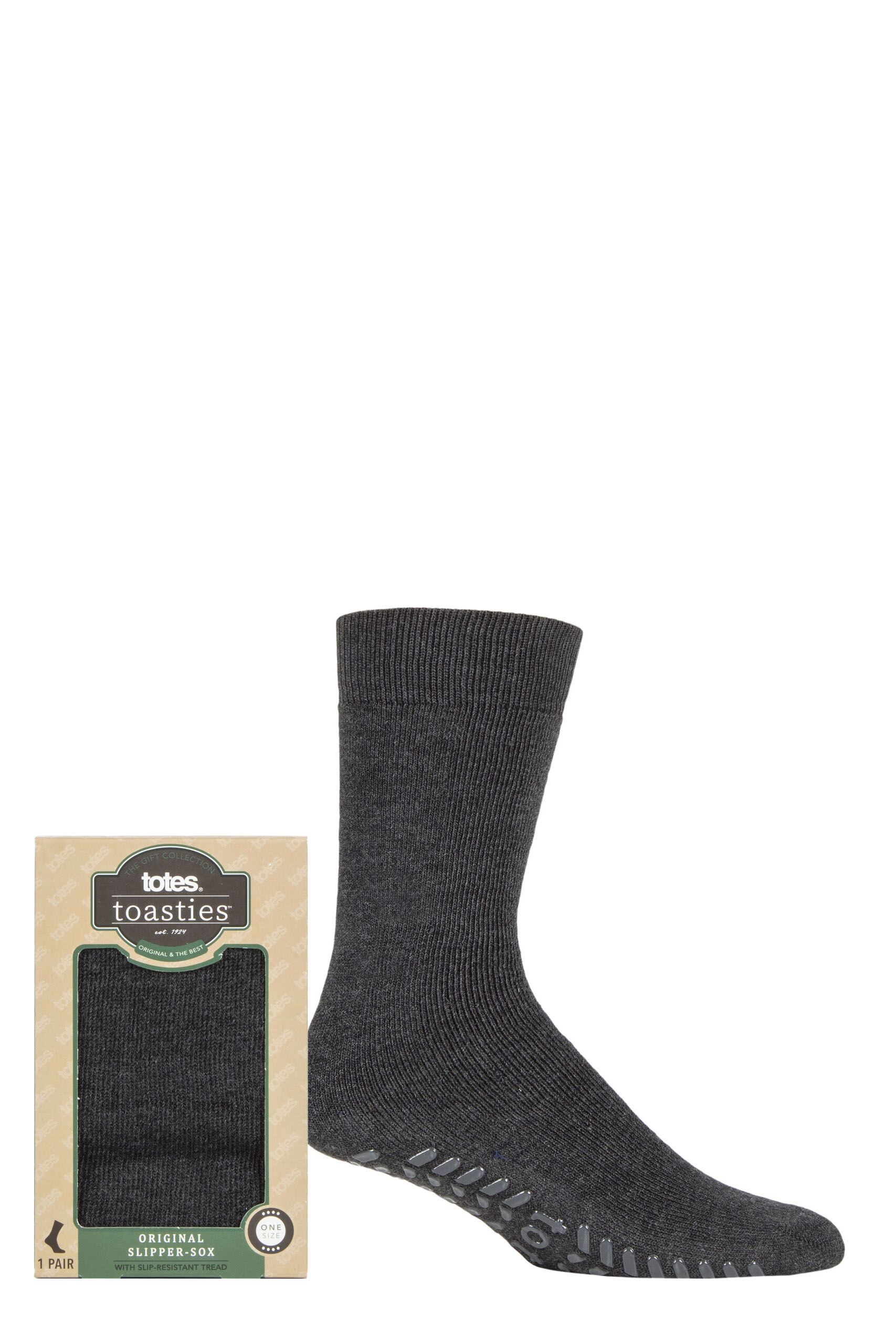 Image of Mens 1 Pair Totes Originals Slipper Socks Charcoal 7-12 Mens