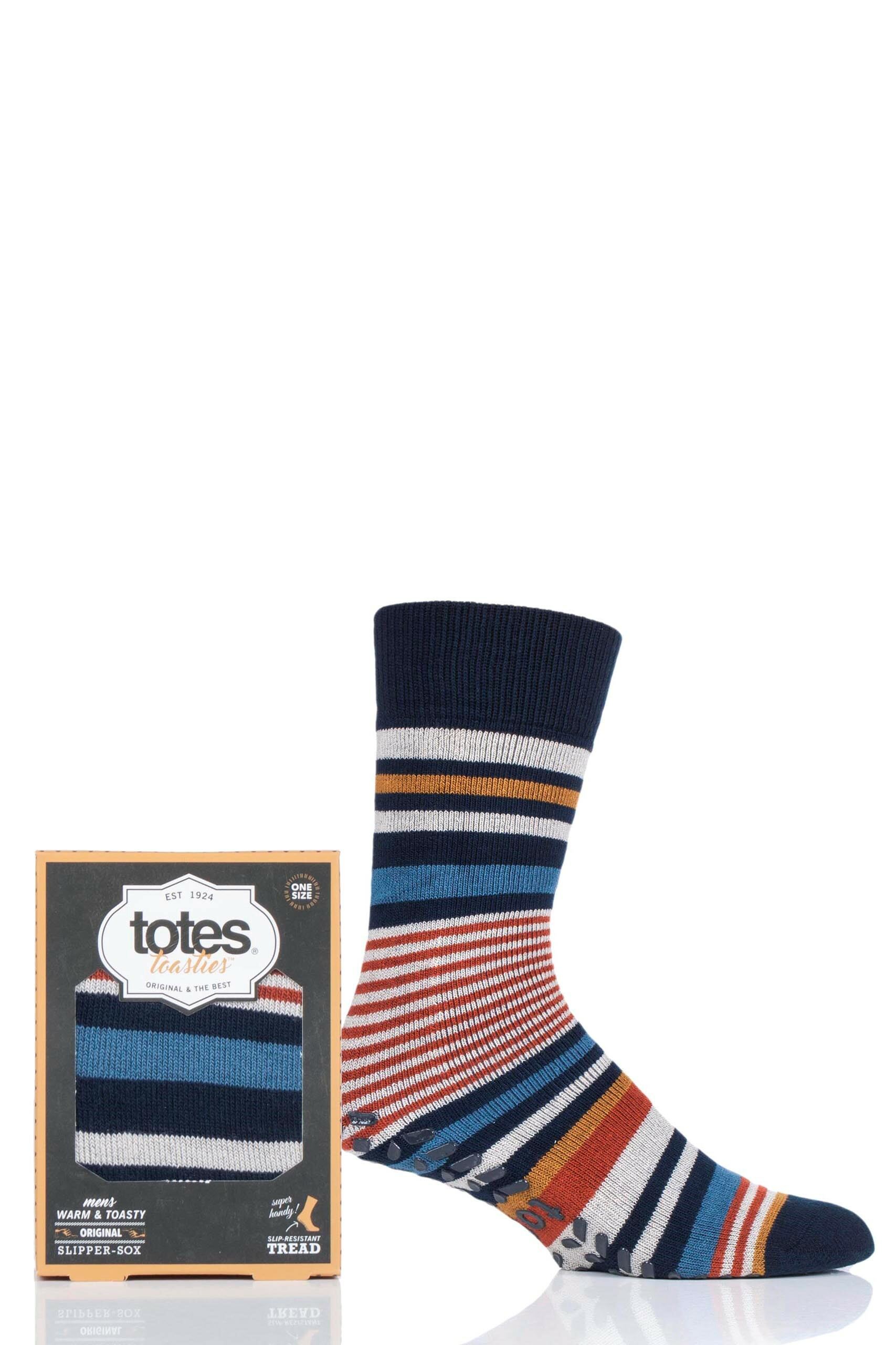 Image of 1 Pair Navy Stripe Originals Slipper Socks Men's One Size - Totes