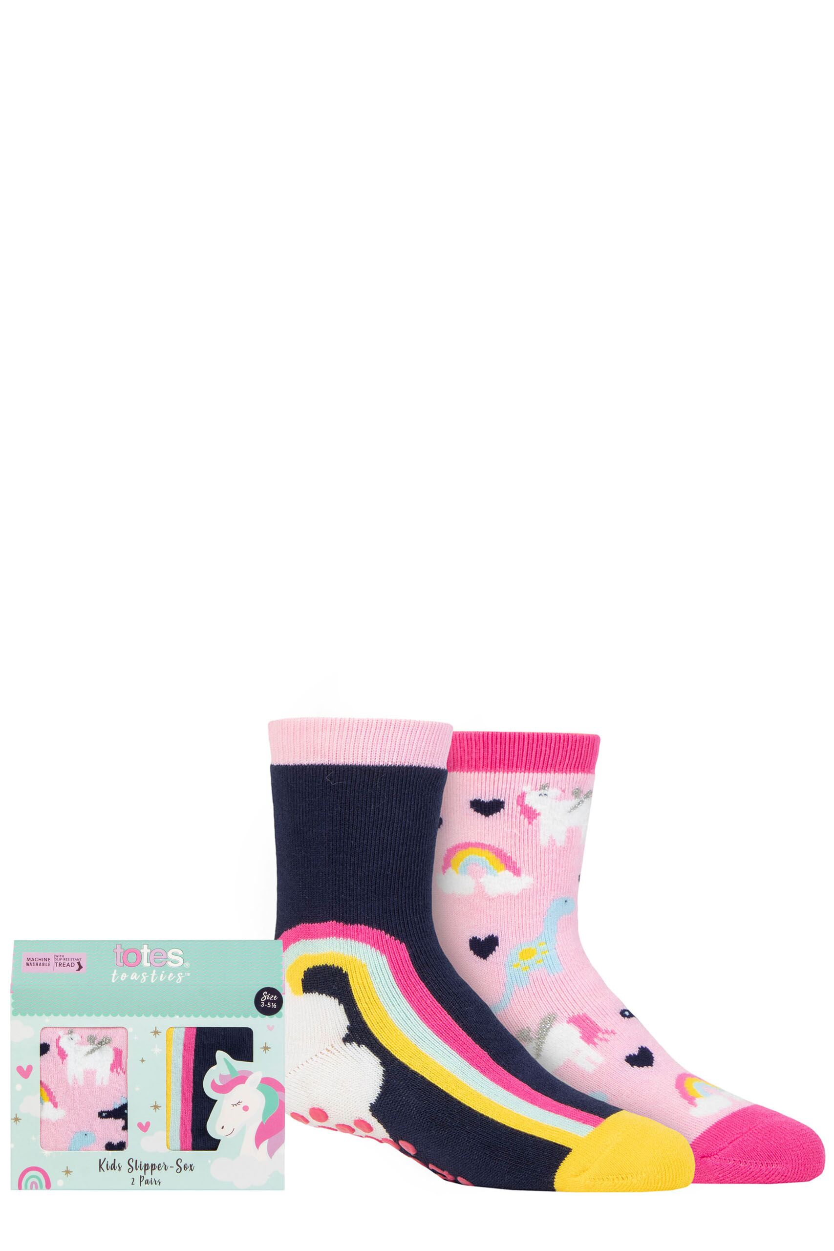 Girls 2 Pair Totes Tots Originals Novelty Slipper Socks Unicorn 1-2 Years