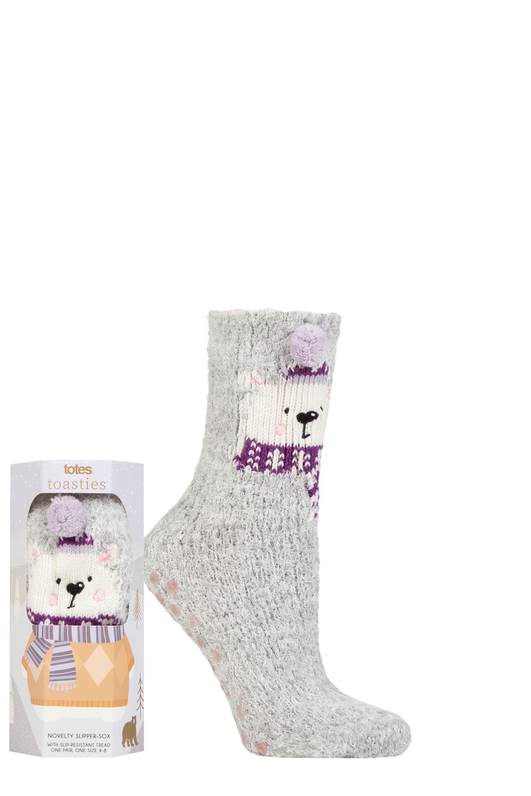 Ladies 1 Pair Totes Cosy Novelty Slipper Socks Bear 4-8 Ladies