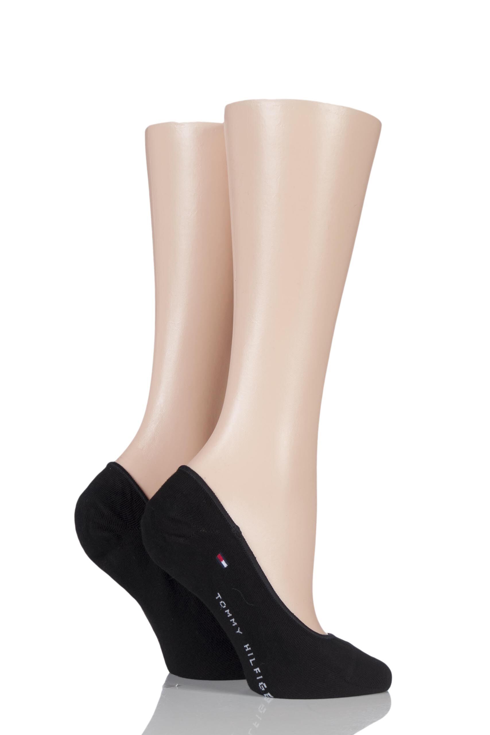 Image of 2 Pair Black Plain Cotton Invisible Footie Socks Ladies 2.5-5 Ladies - Tommy Hilfiger