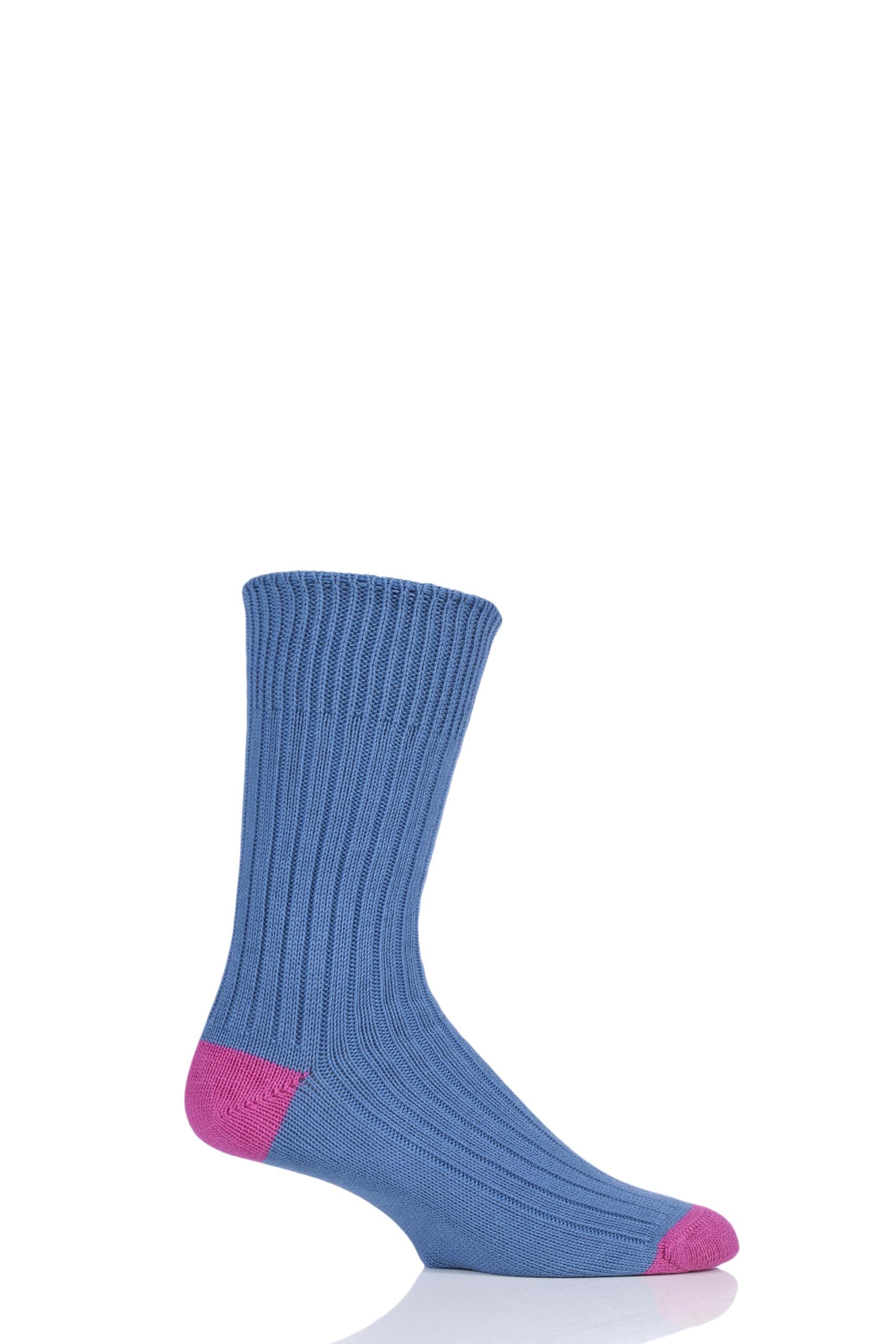 Image of 1 Pair Cornflower / Clematis of London Fashion Rib Cotton Socks With Contrast Heel and Toe Men's 12-14 Mens - SOCKSHOP of London